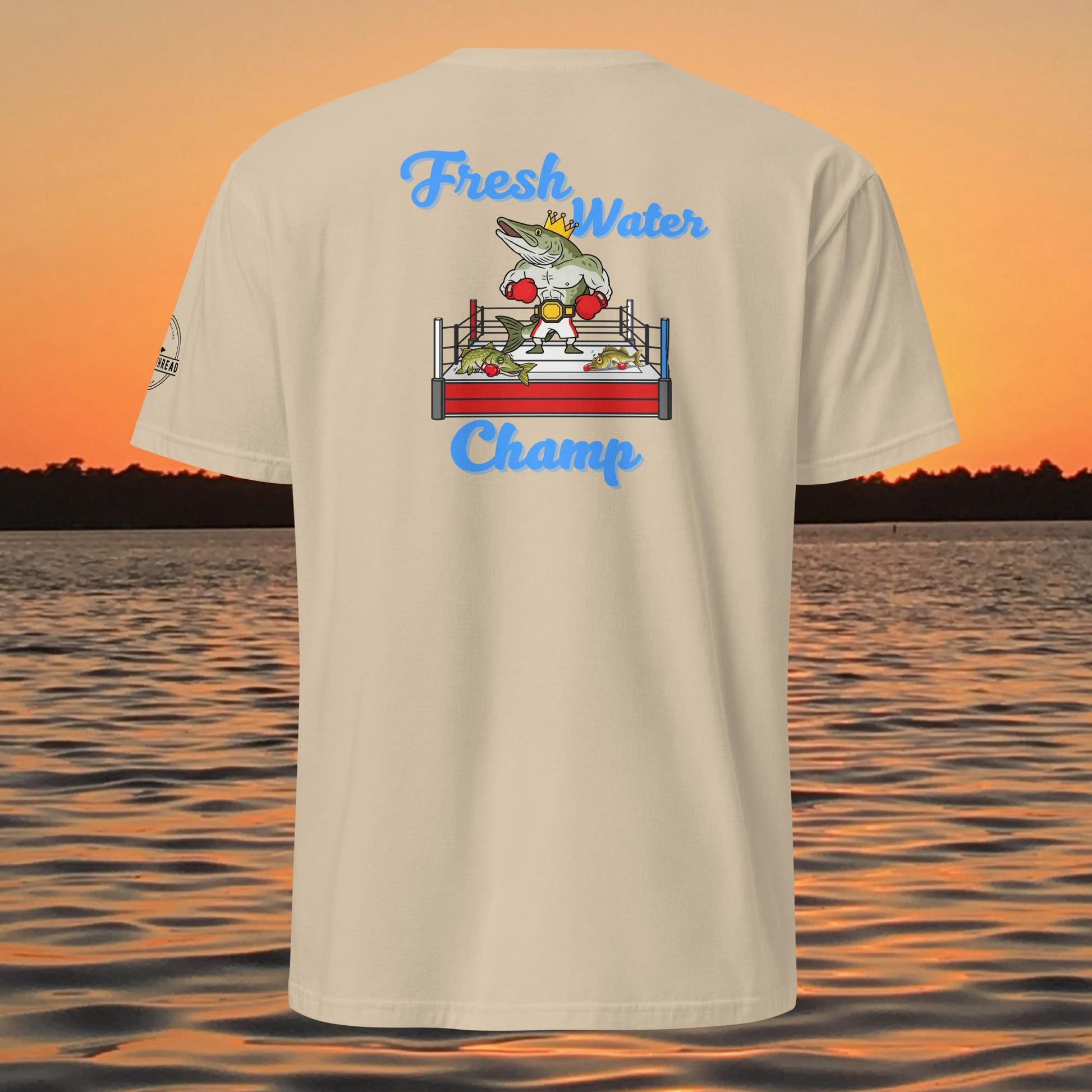 funny muskie fishing shirt fresh water champ musky graphic tee tan