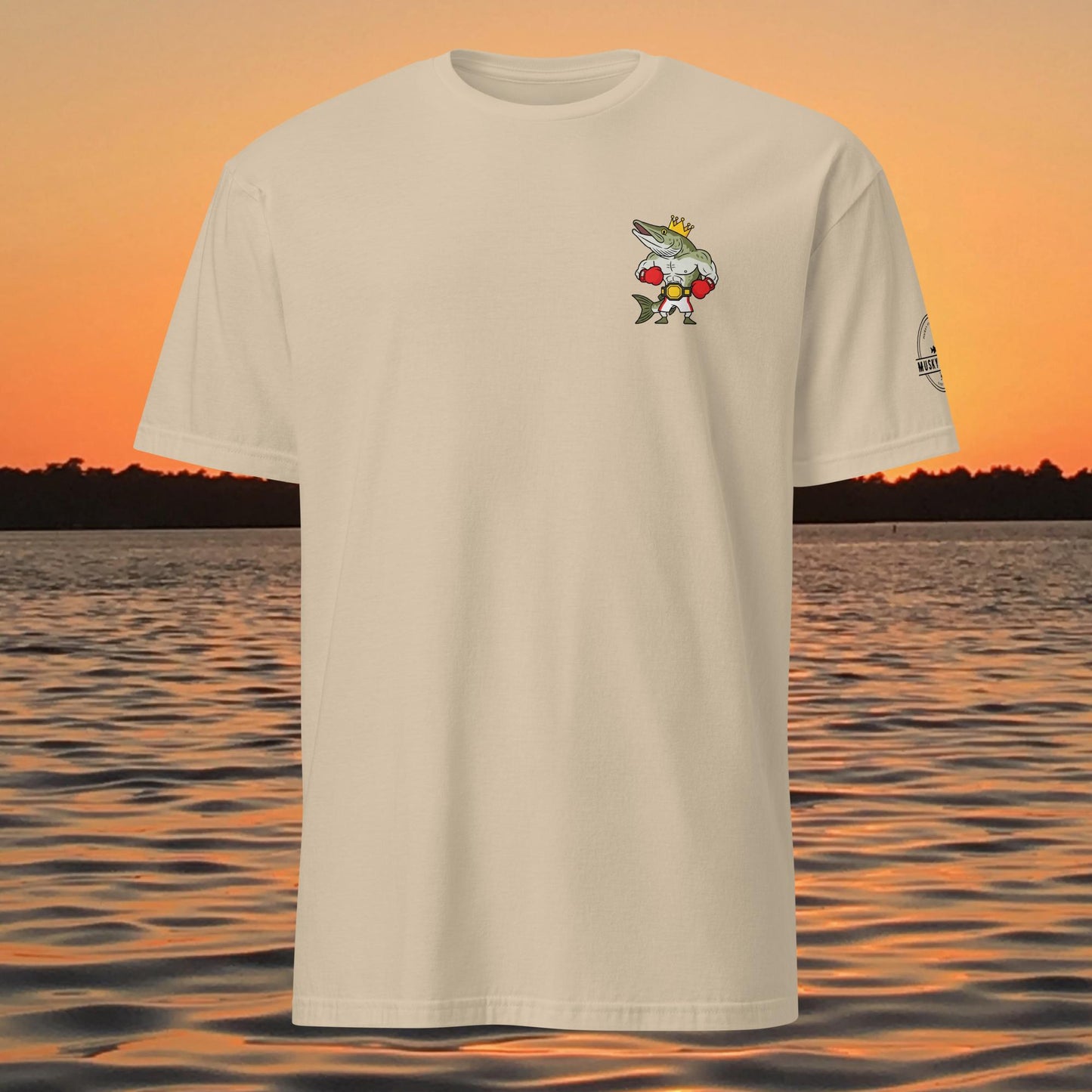funny muskie fishing shirt fresh water champ musky graphic tee tan