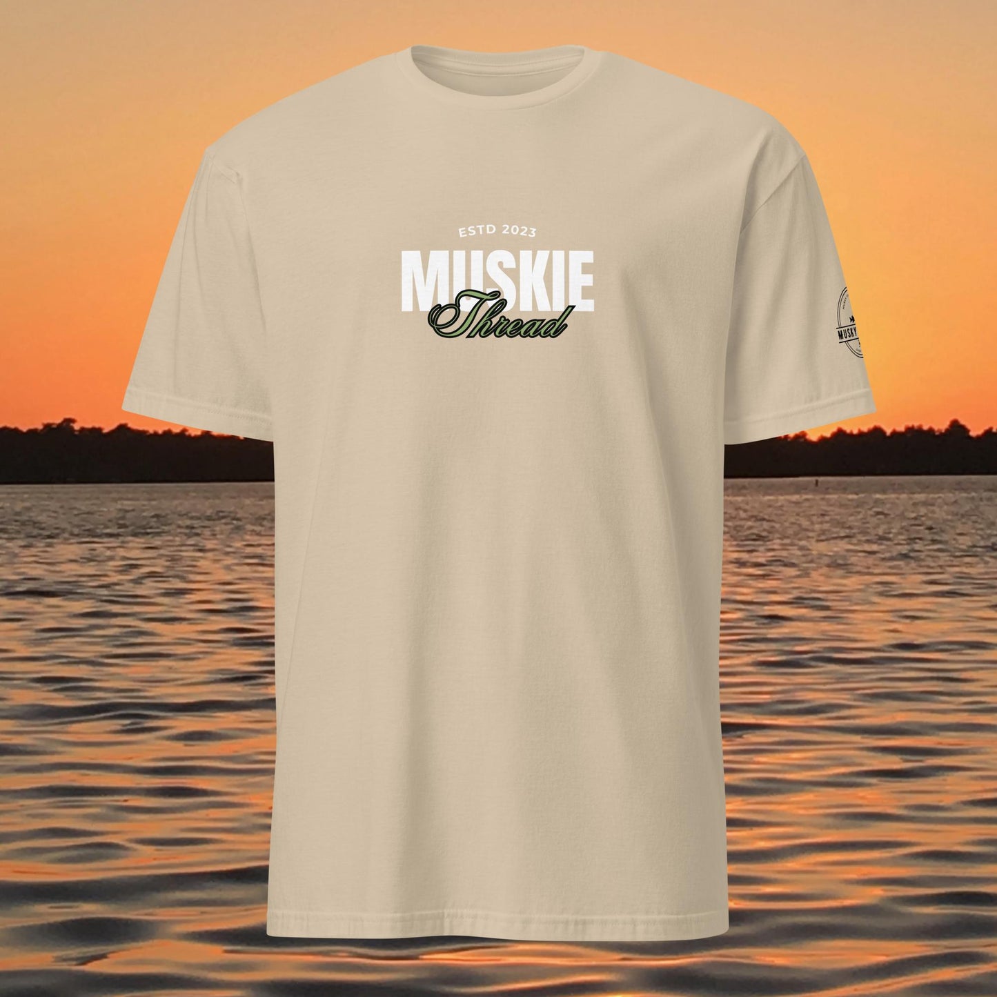 musky thread logo shirt minimalist muskie fishing t shirt tan