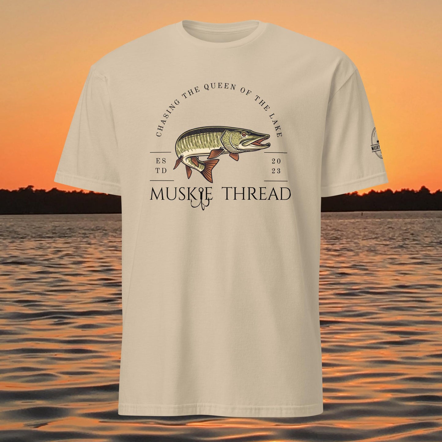 musky thread chasing the queen muskie fishing t shirt tan