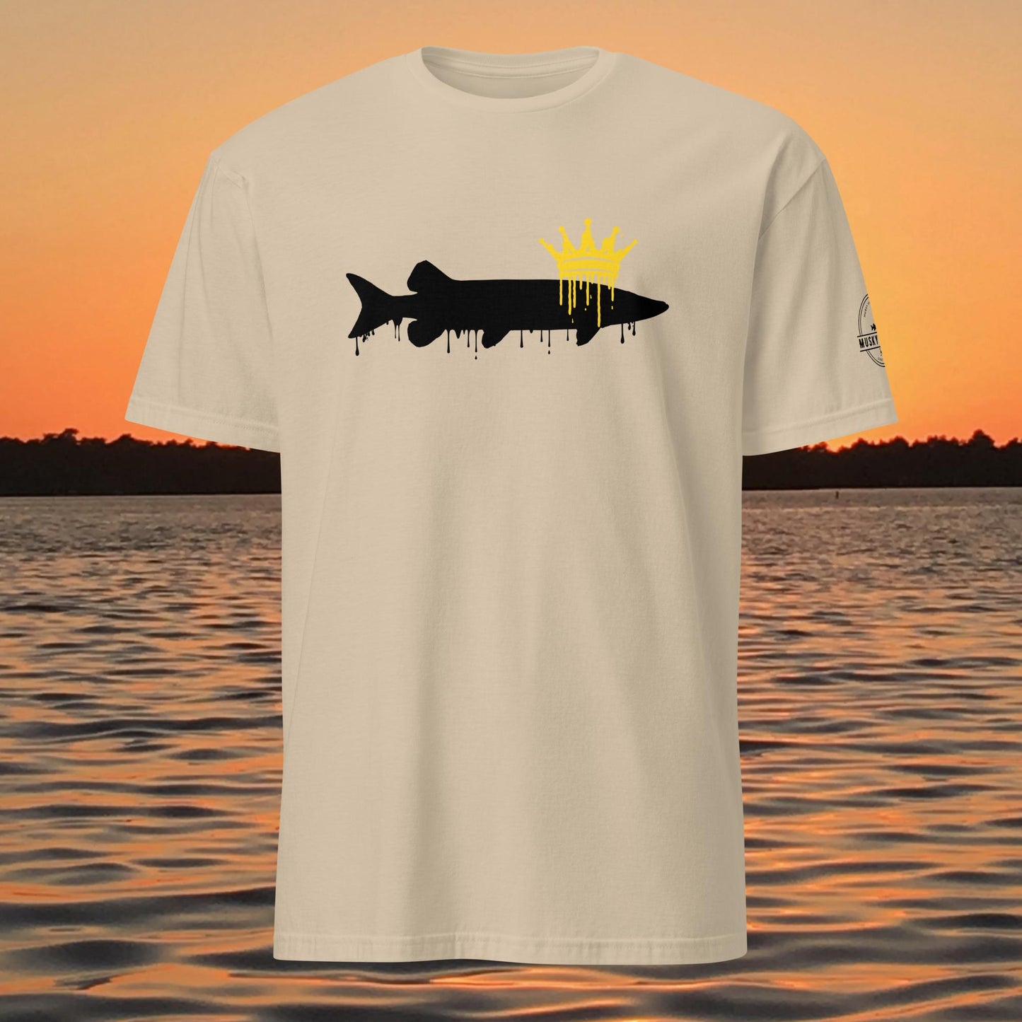 muskie fishing shirt king of freshwater crowned muskie graphic design tan
