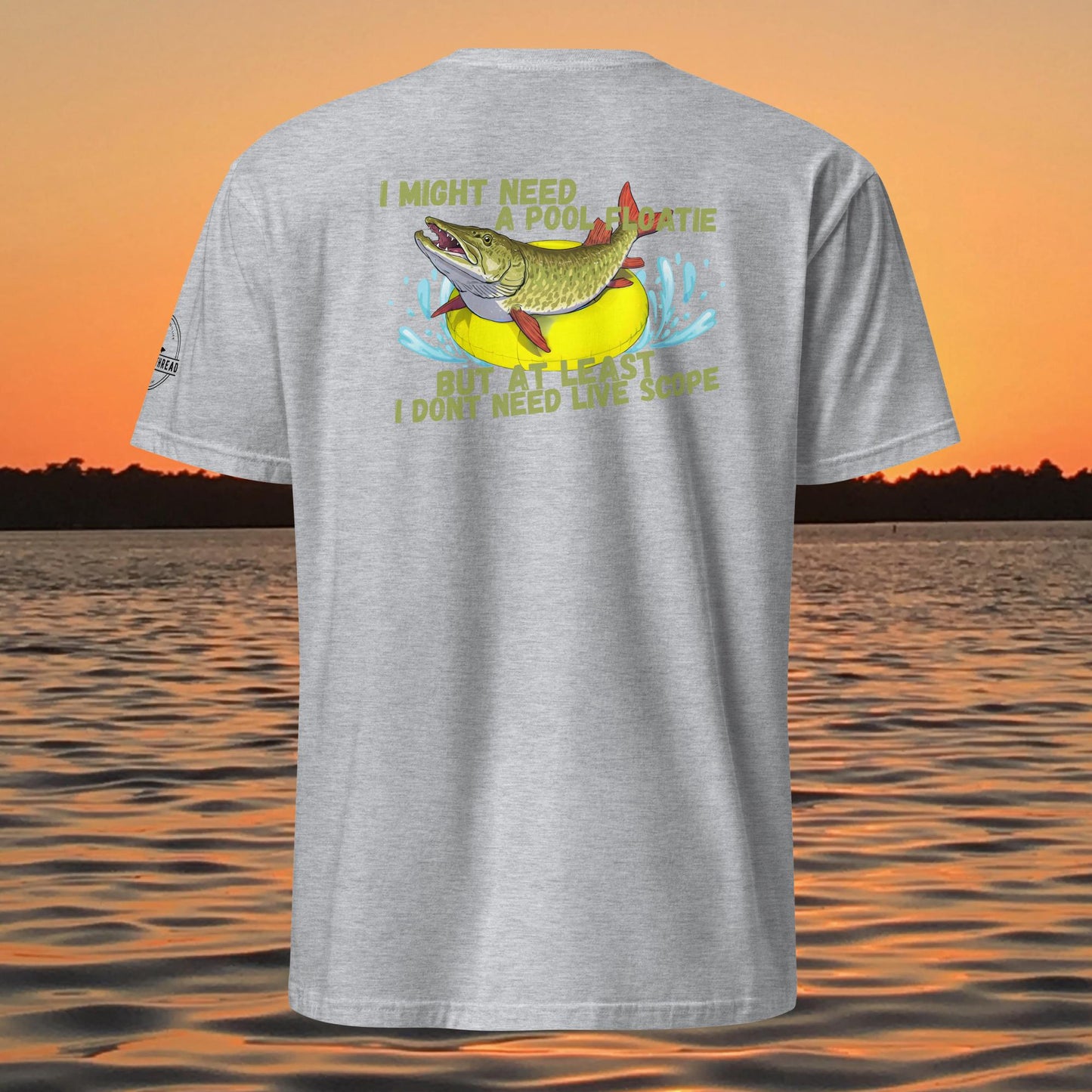 funny muskie fishing shirt pool floatie no livescope musky graphic tee grey