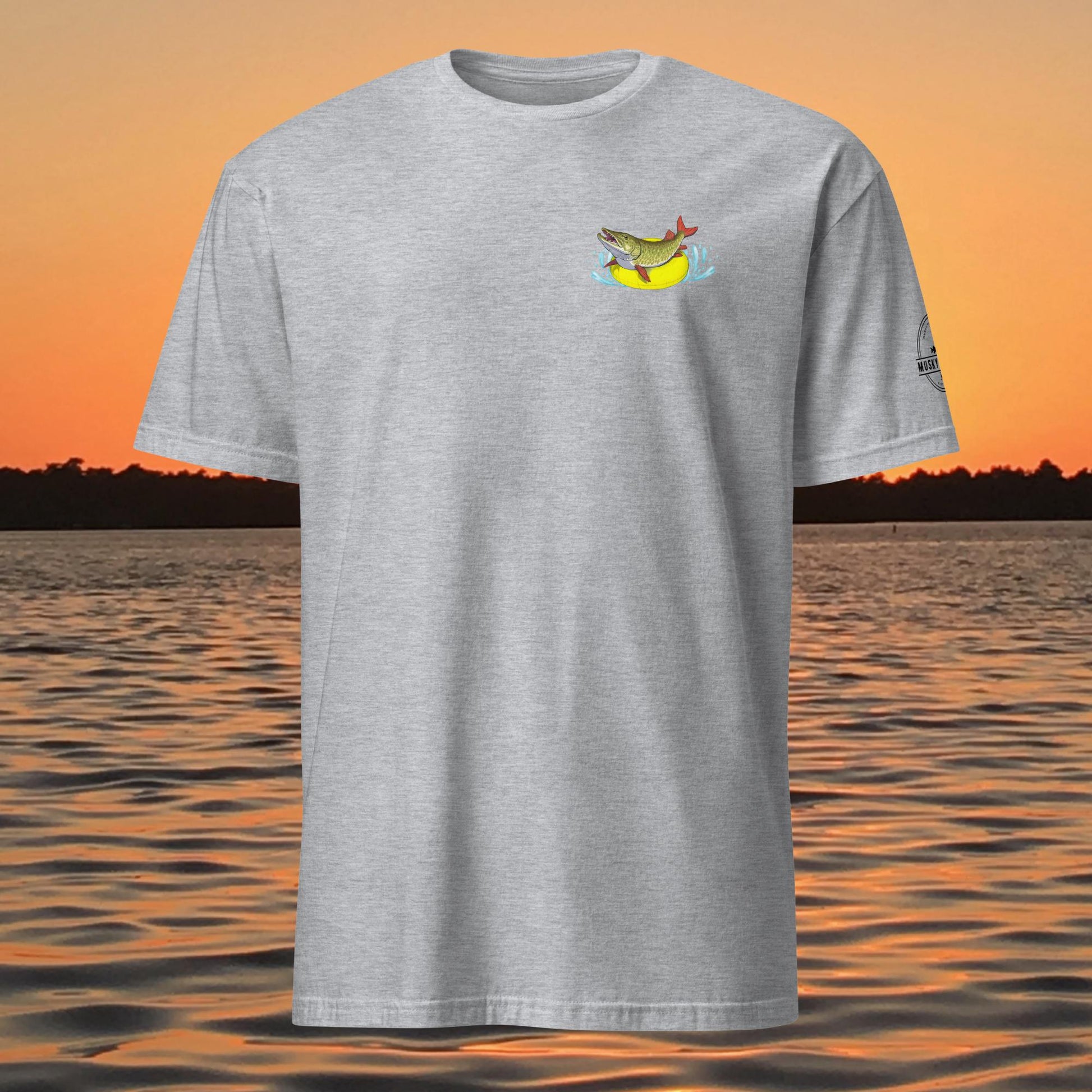 funny muskie fishing shirt pool floatie no livescope musky graphic tee Grey