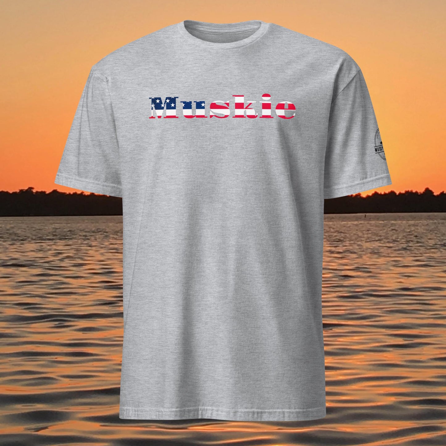 muskie fishing shirt patriotic american flag musky graphic tee grey
