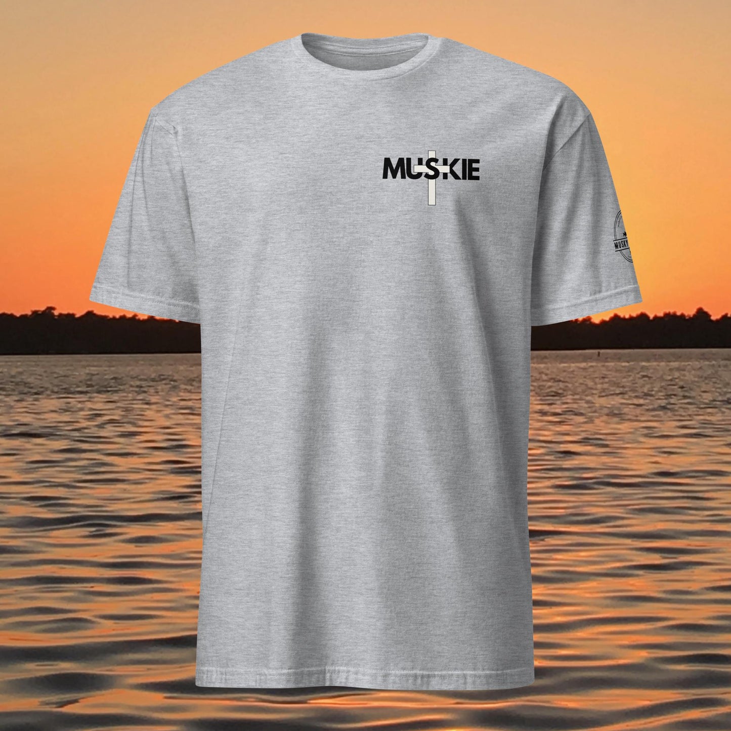 minimalist muskie cross fishing t shirt small chest musky fishing design