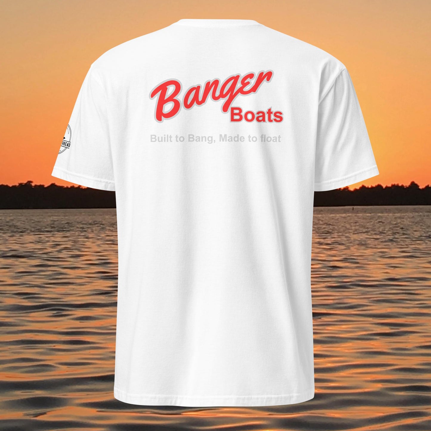 funny muskie fishing shirt built to bang made to float design white