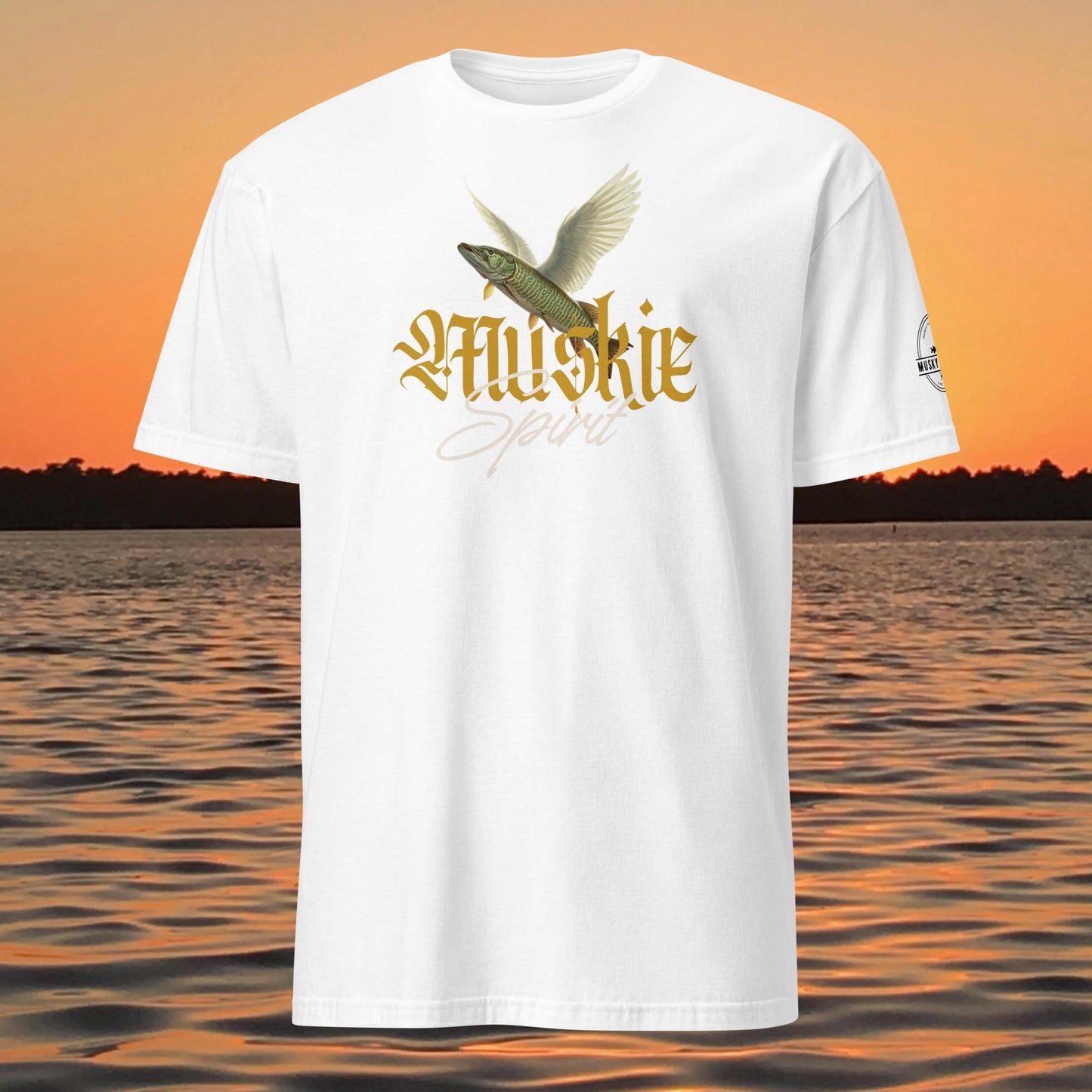 musky fishing shirt muskie spirit design flying fish graphic on white shirt