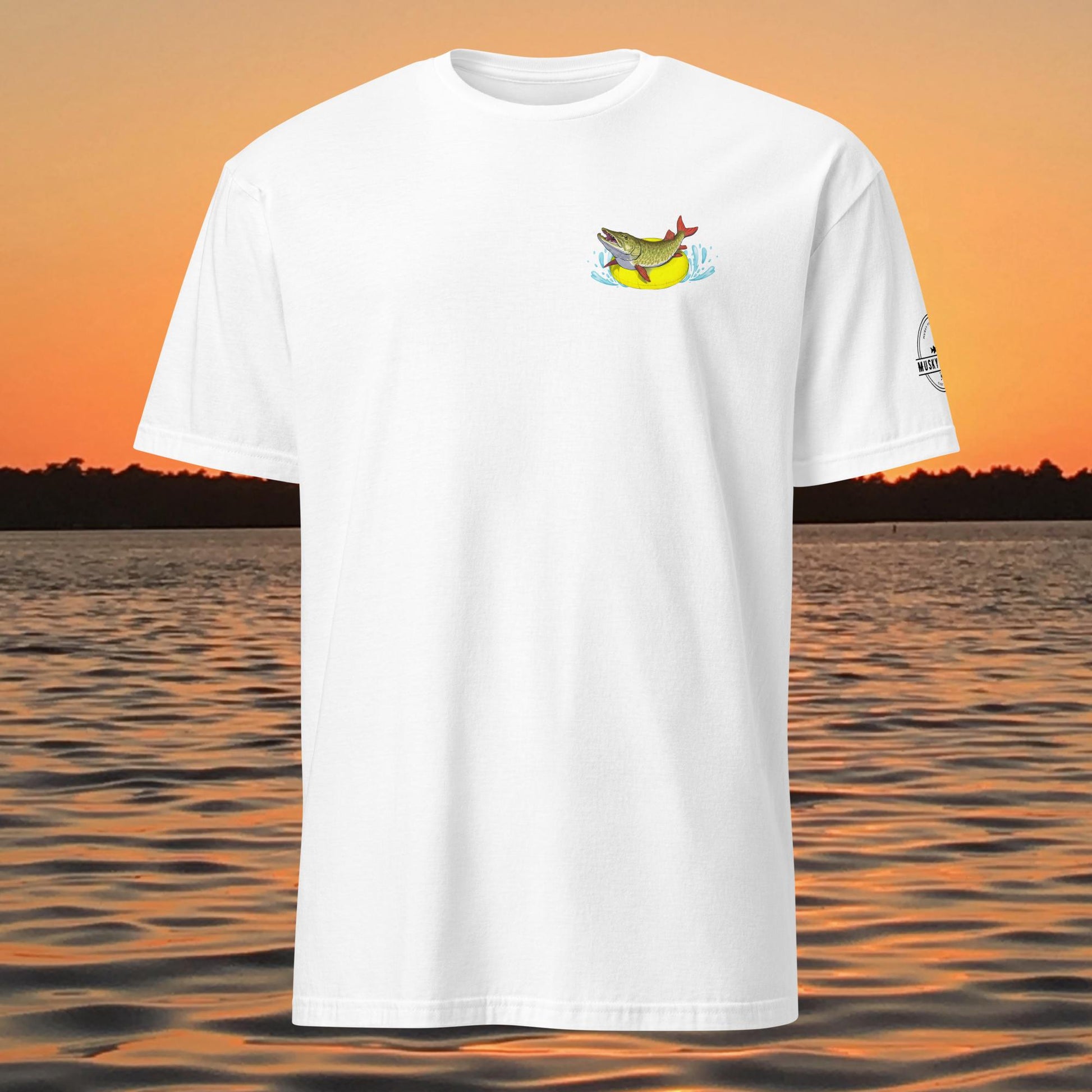 funny muskie fishing shirt pool floatie no livescope musky graphic tee white