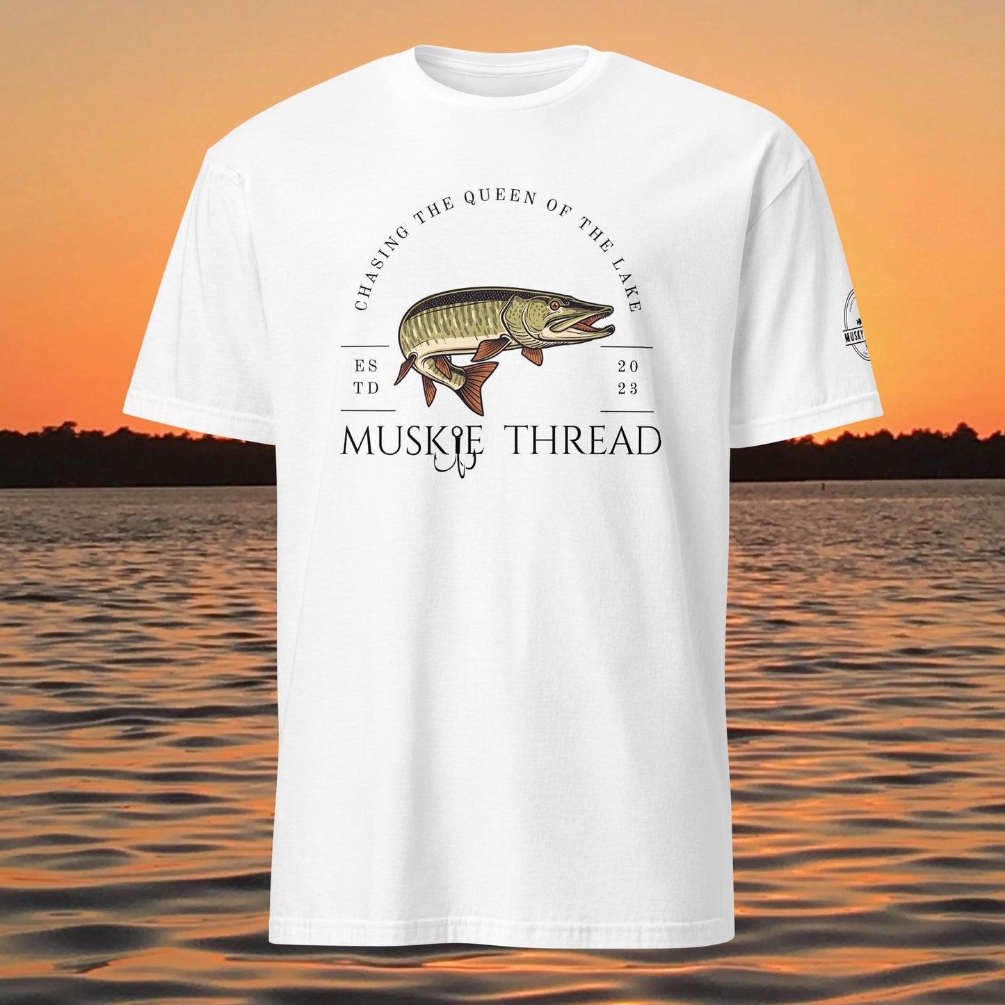 musky thread chasing the queen muskie fishing t shirt white