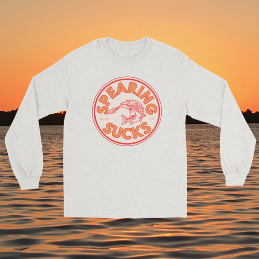 Spearing Sucks long sleeve shirt musky fishing anti spearing muskie angler apparel with fish logo
