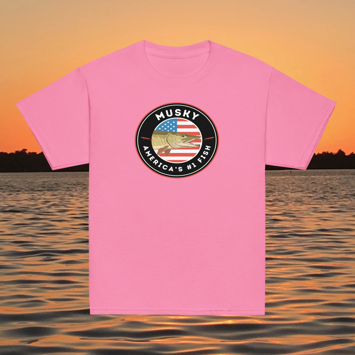 youth t shirt musky america number one fish patriotic badge fishing design