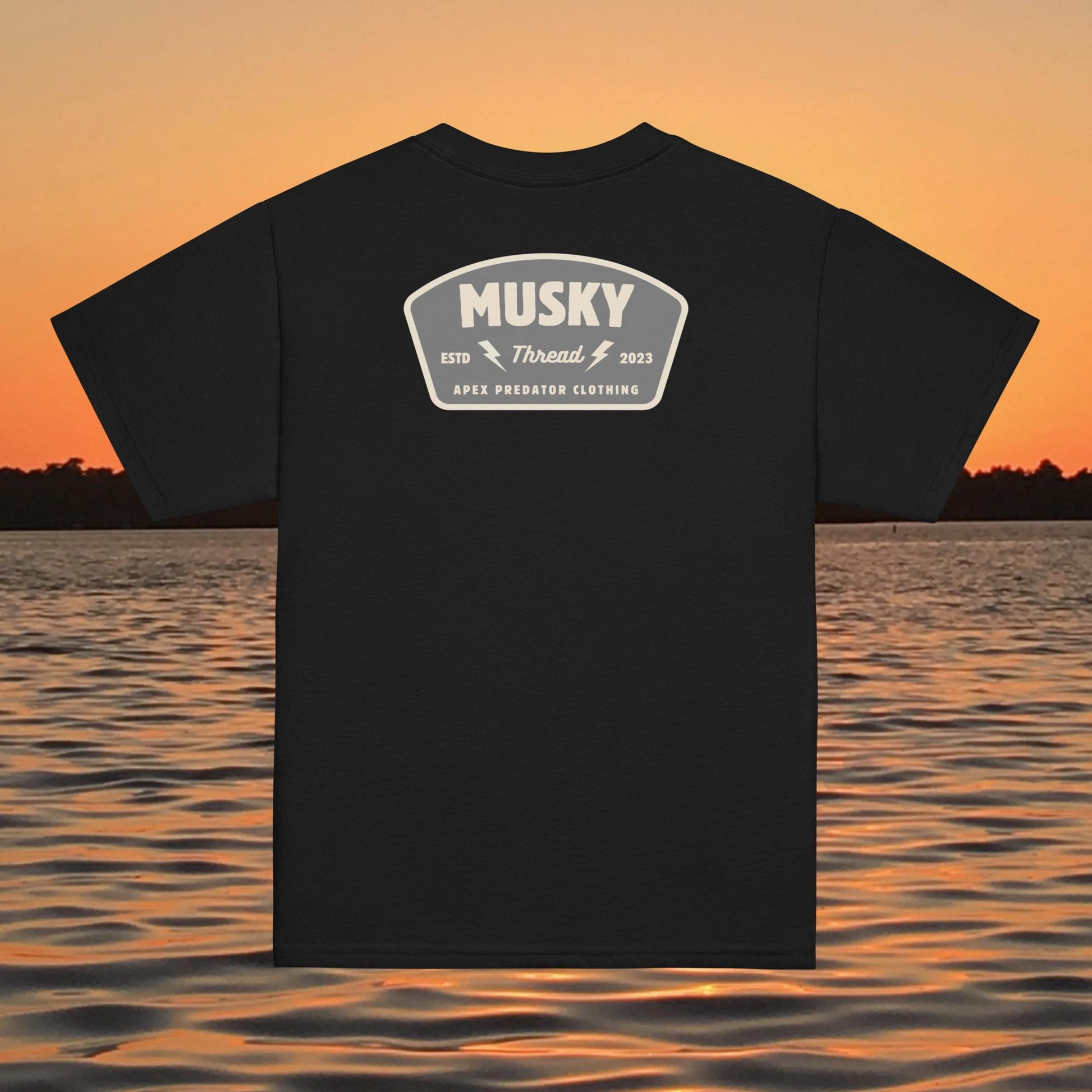 youth t shirt musky thread apex predator fishing back design kids apparel