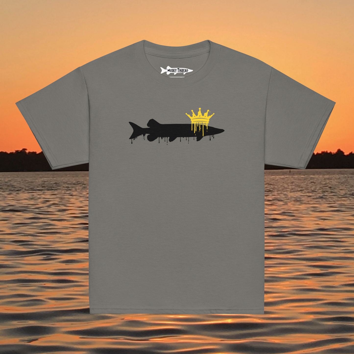 King of Freshwater youth musky t-shirt crowned muskie fishing design
