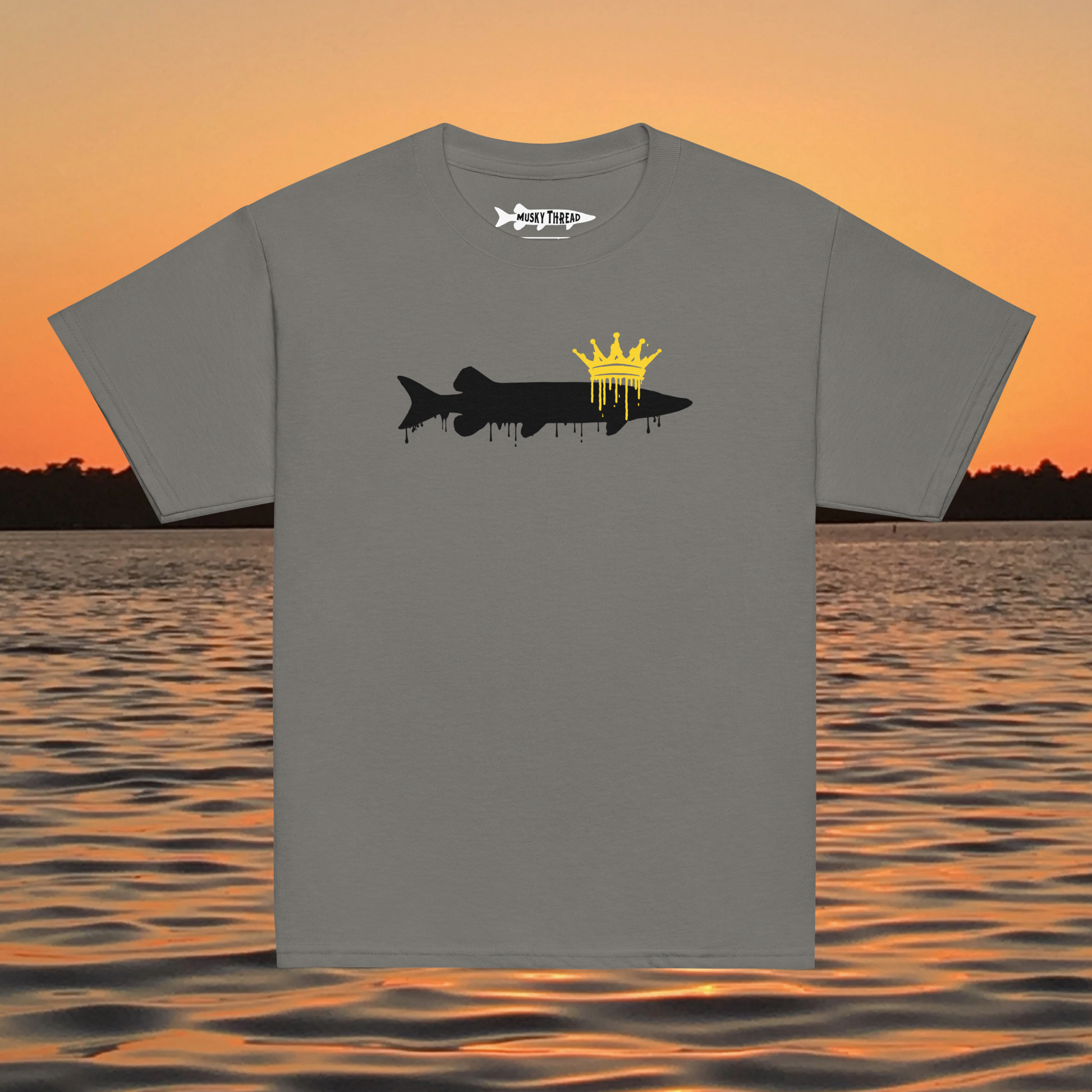 King of Freshwater youth musky t-shirt crowned muskie fishing design
