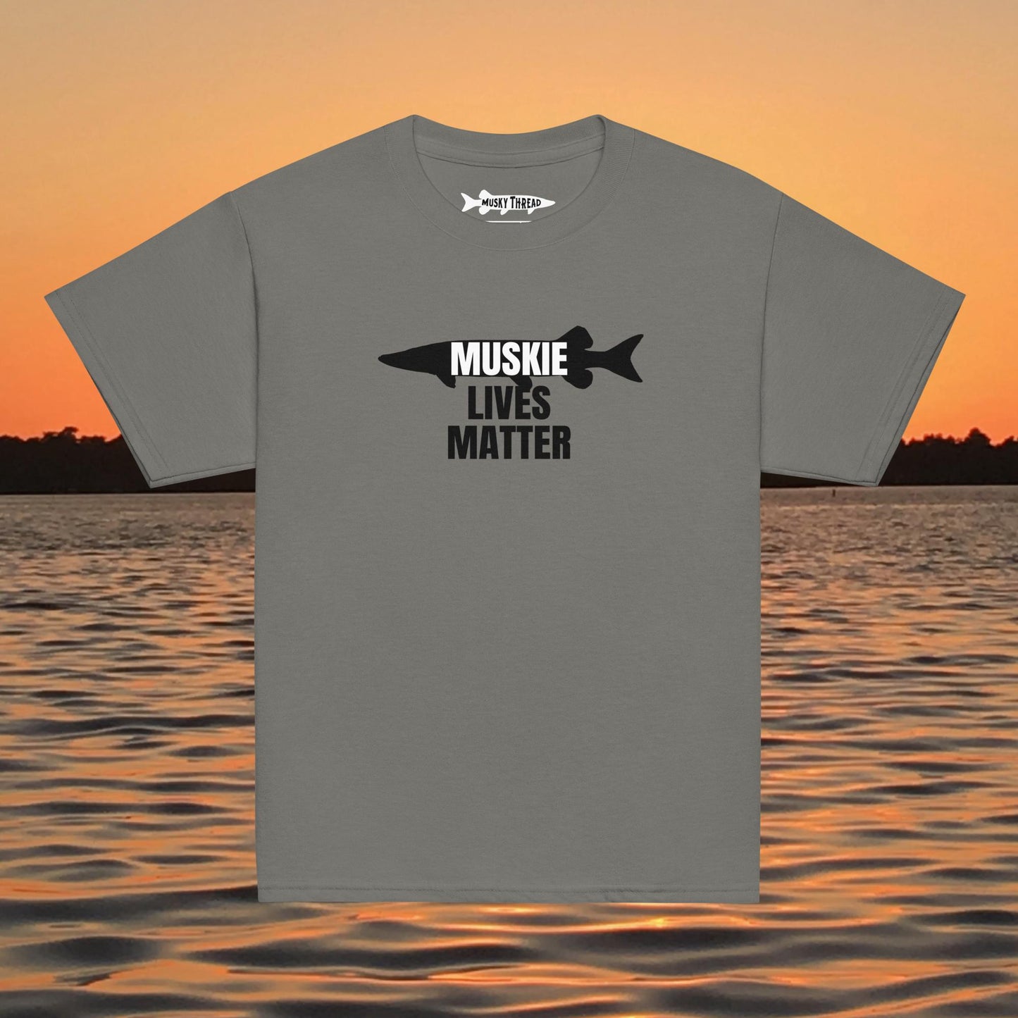 Muskie Lives Matter youth t-shirt musky fishing apparel design

