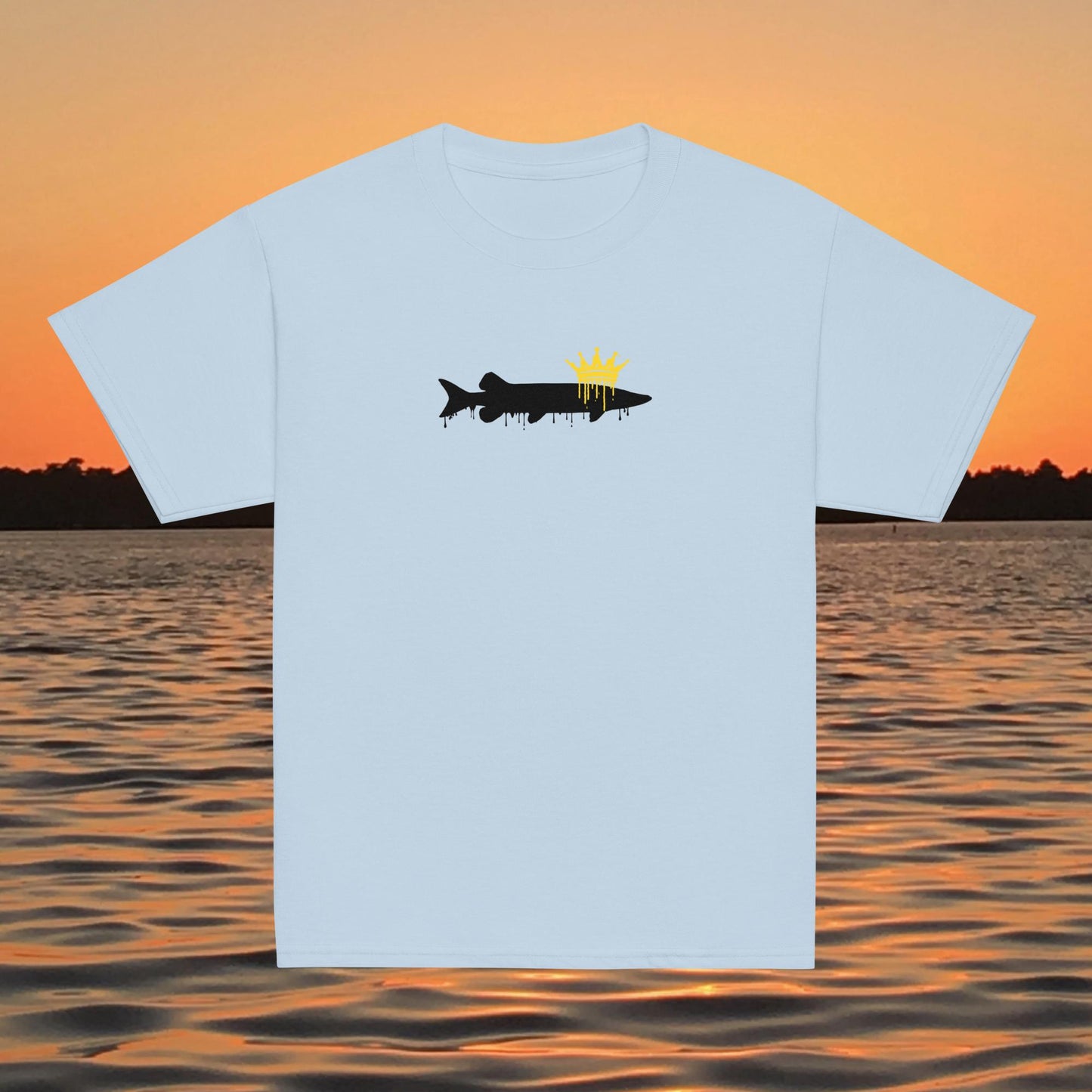 youth t shirt musky fish silhouette with crown fishing design