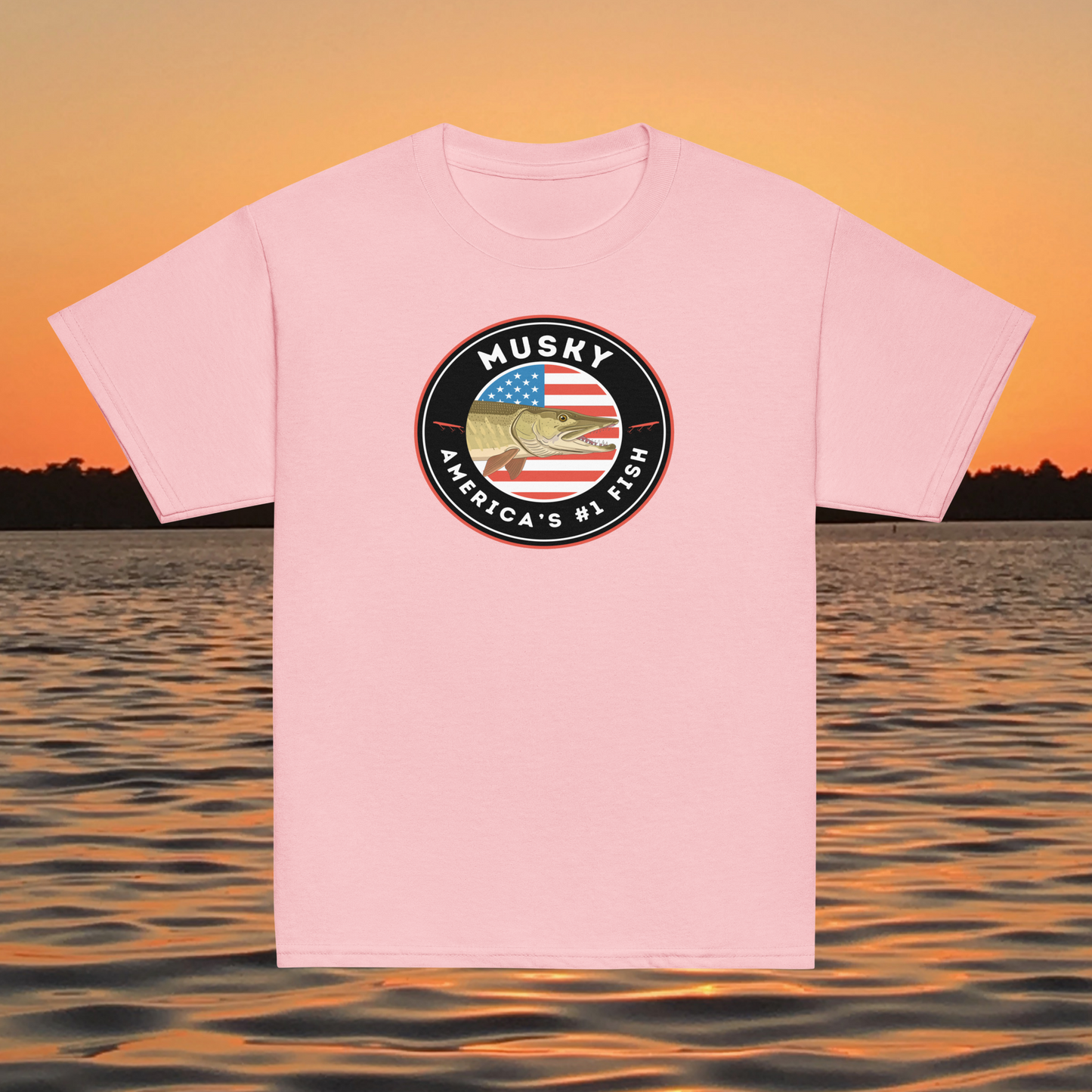 youth t shirt musky america number one fish patriotic badge fishing design