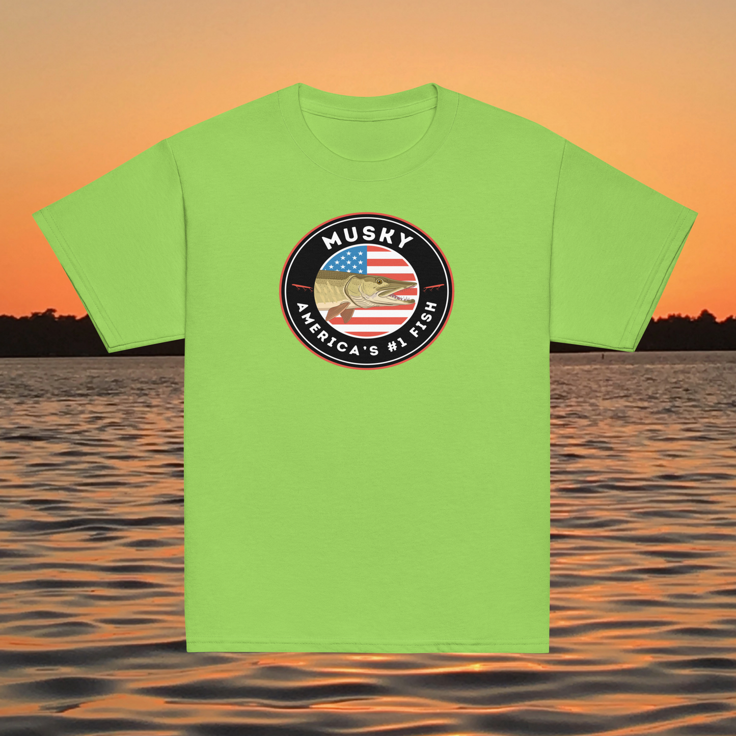 youth t shirt musky america number one fish patriotic badge fishing design