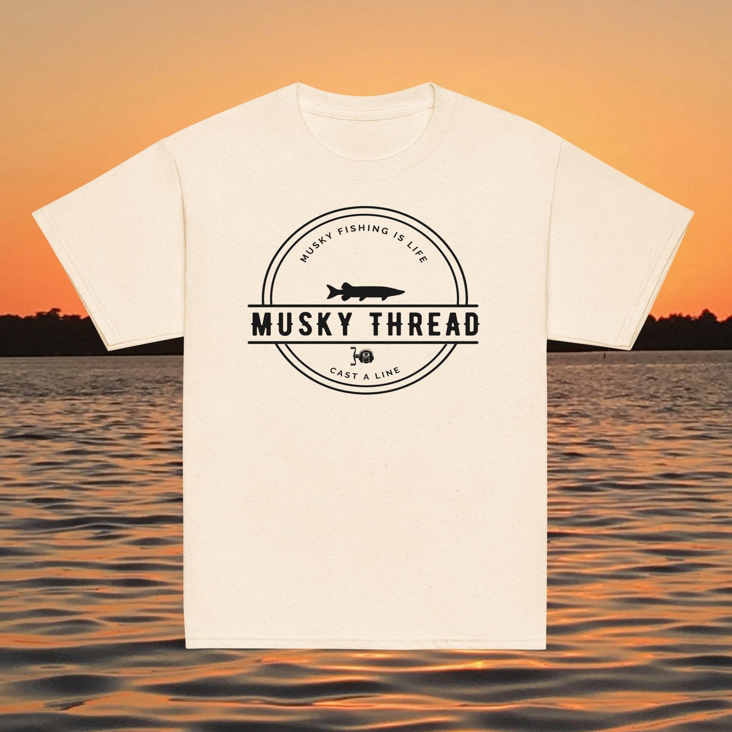 youth musky fishing shirt musky thread logo kids tee off white