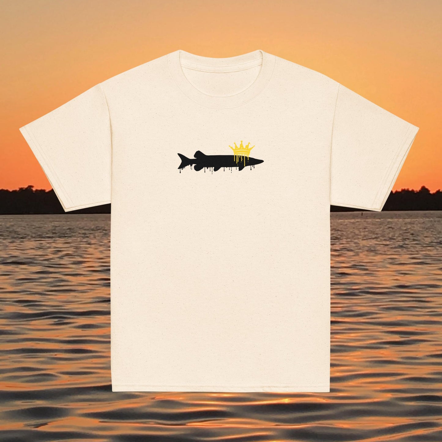 youth t shirt musky fish silhouette with crown fishing design