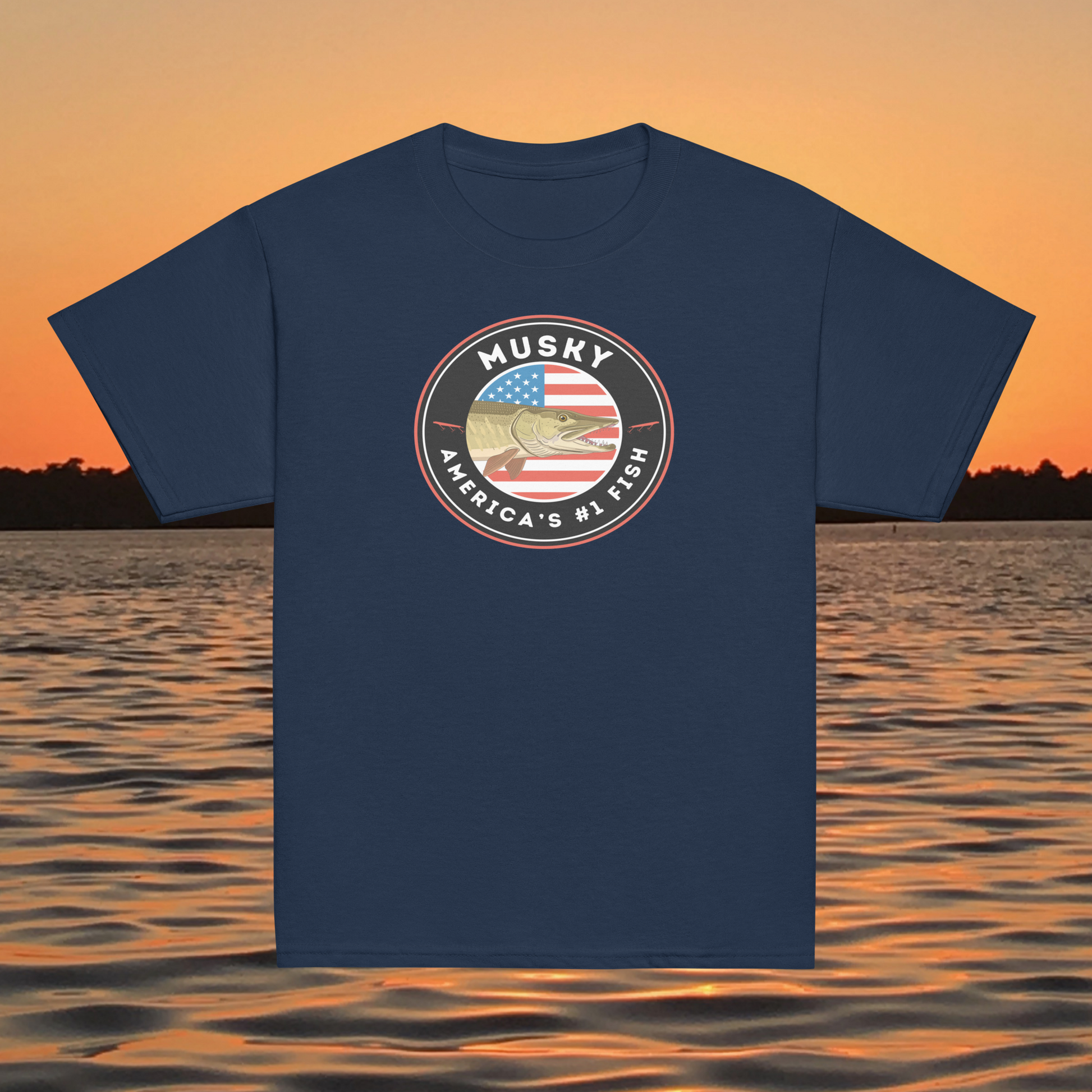youth t shirt musky america number one fish patriotic badge fishing design