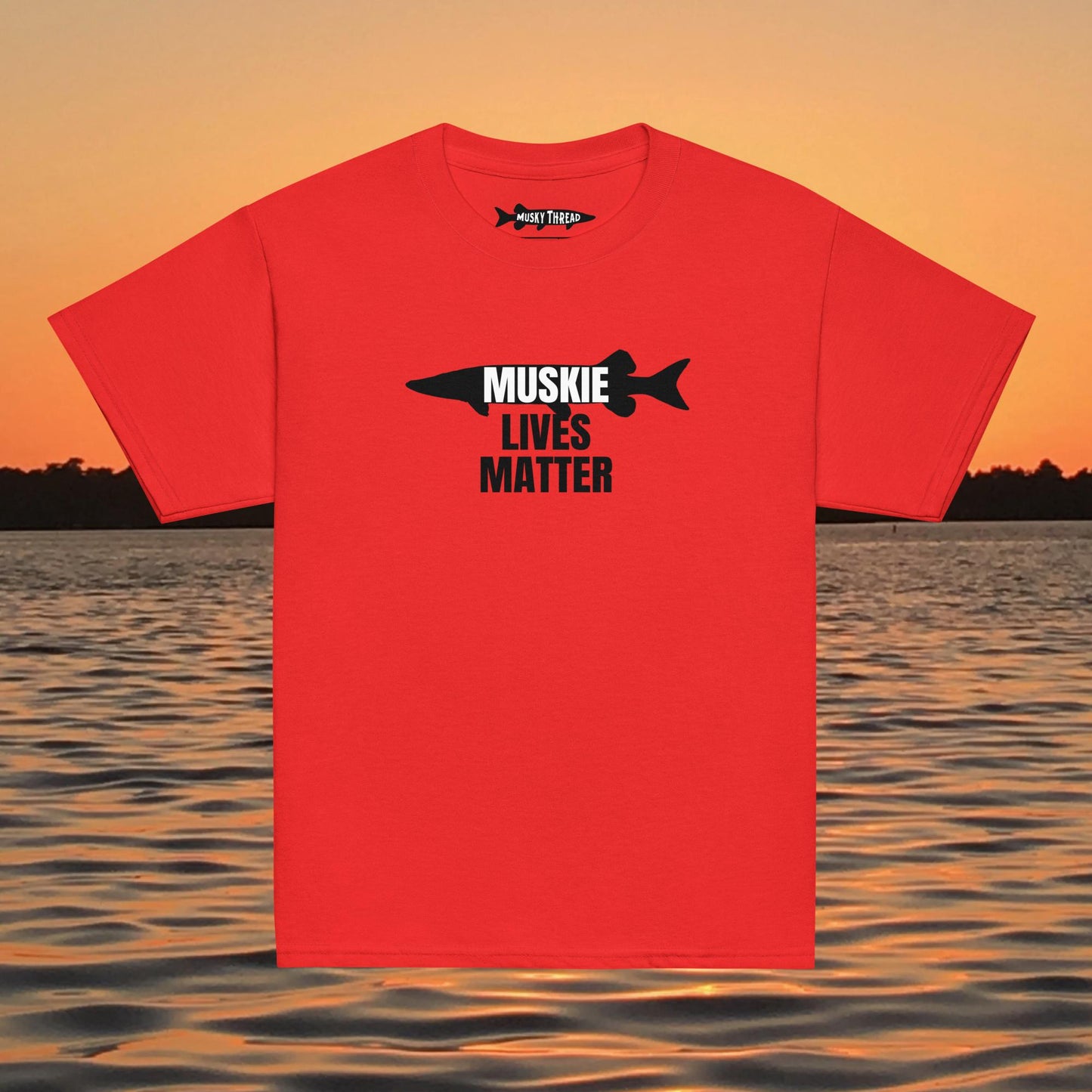 Muskie Lives Matter youth t-shirt musky fishing apparel design
