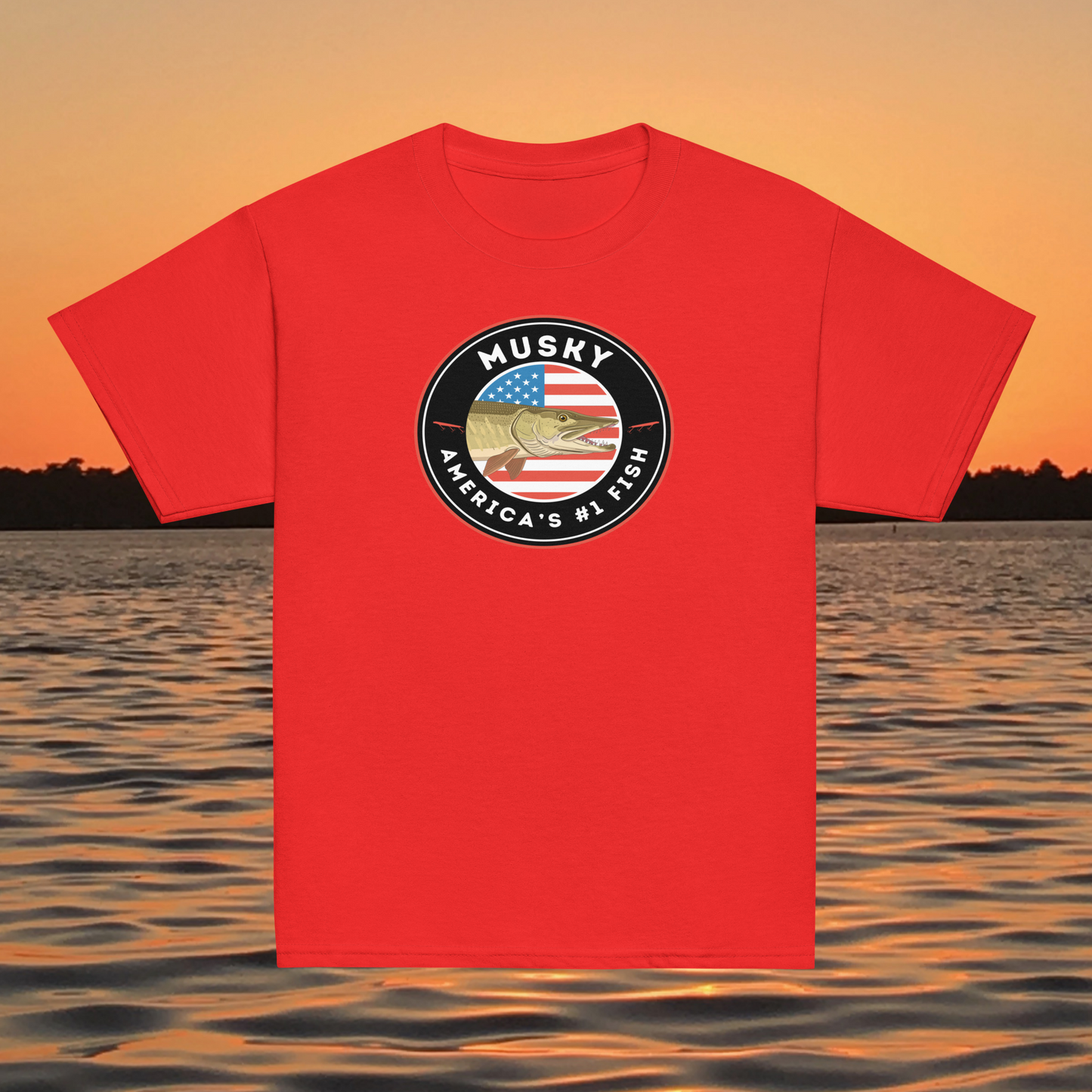youth t shirt musky america number one fish patriotic badge fishing design