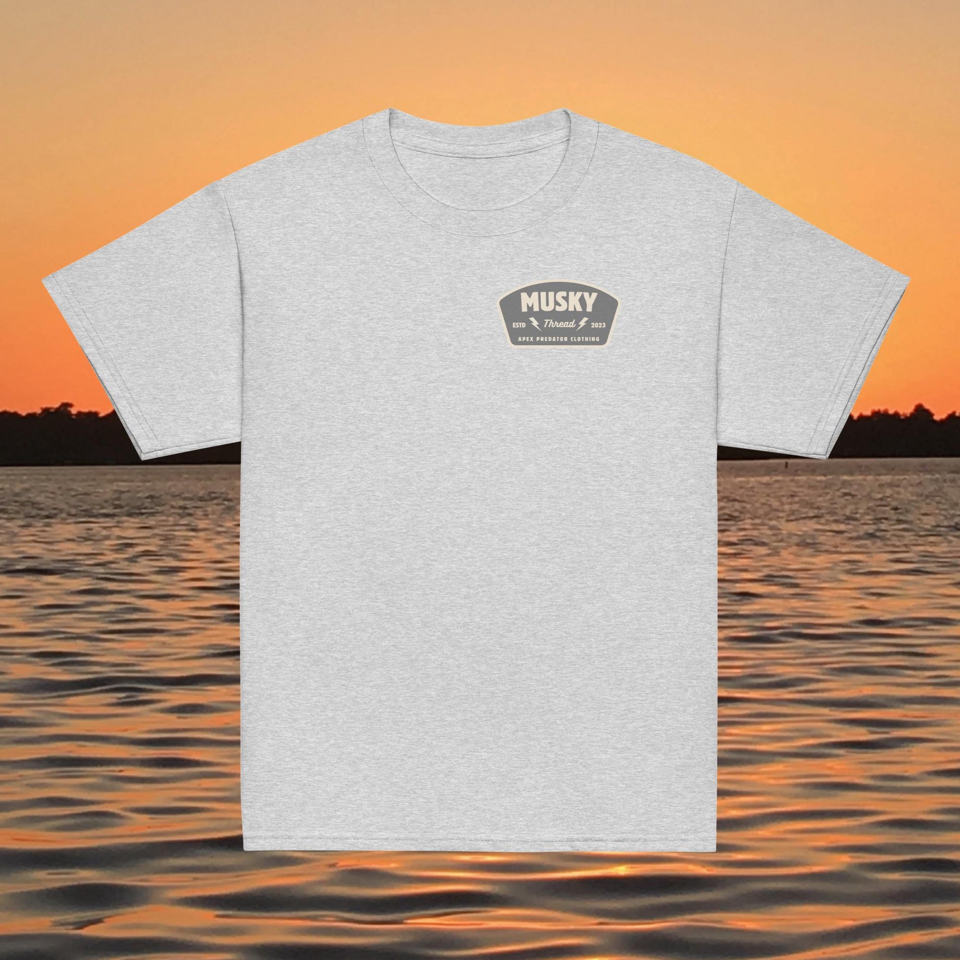 youth t shirt musky thread apex predator fishing back design kids apparel