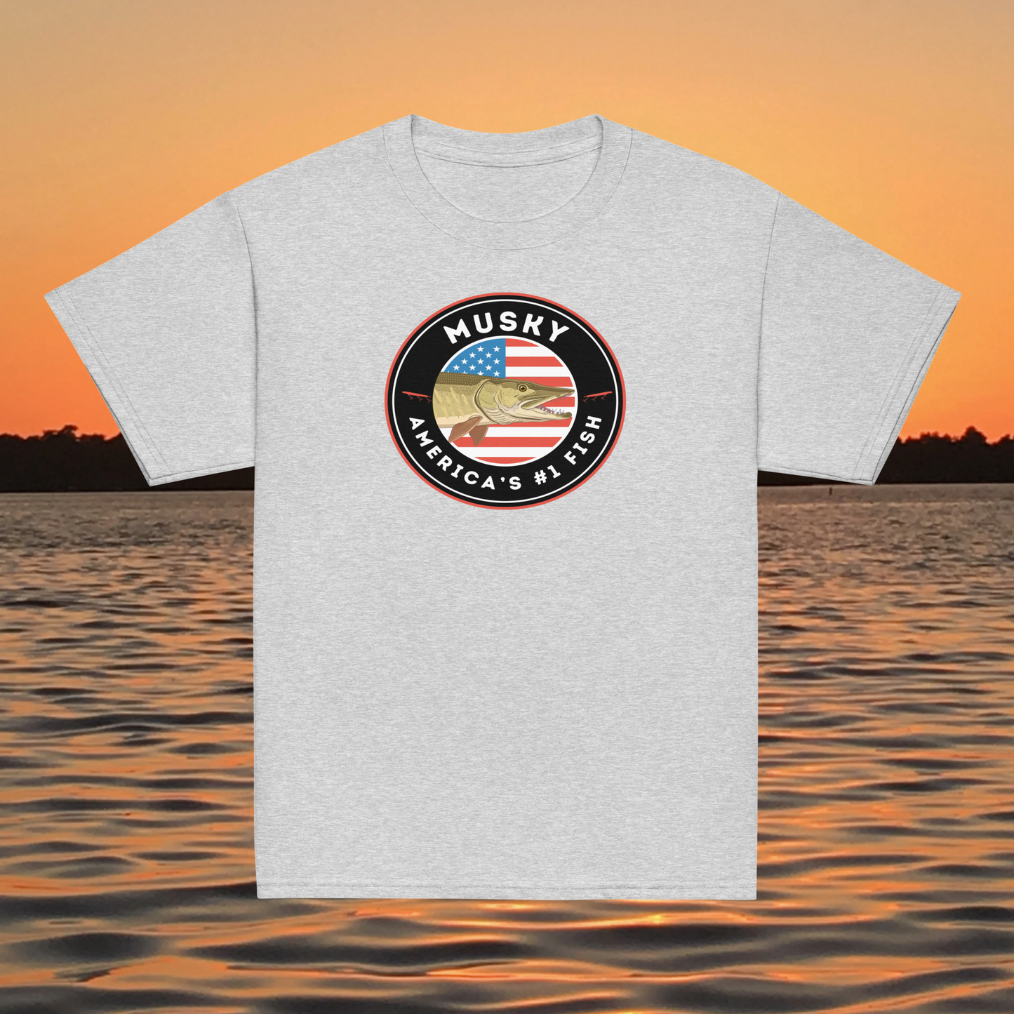 youth t shirt musky america number one fish patriotic badge fishing design