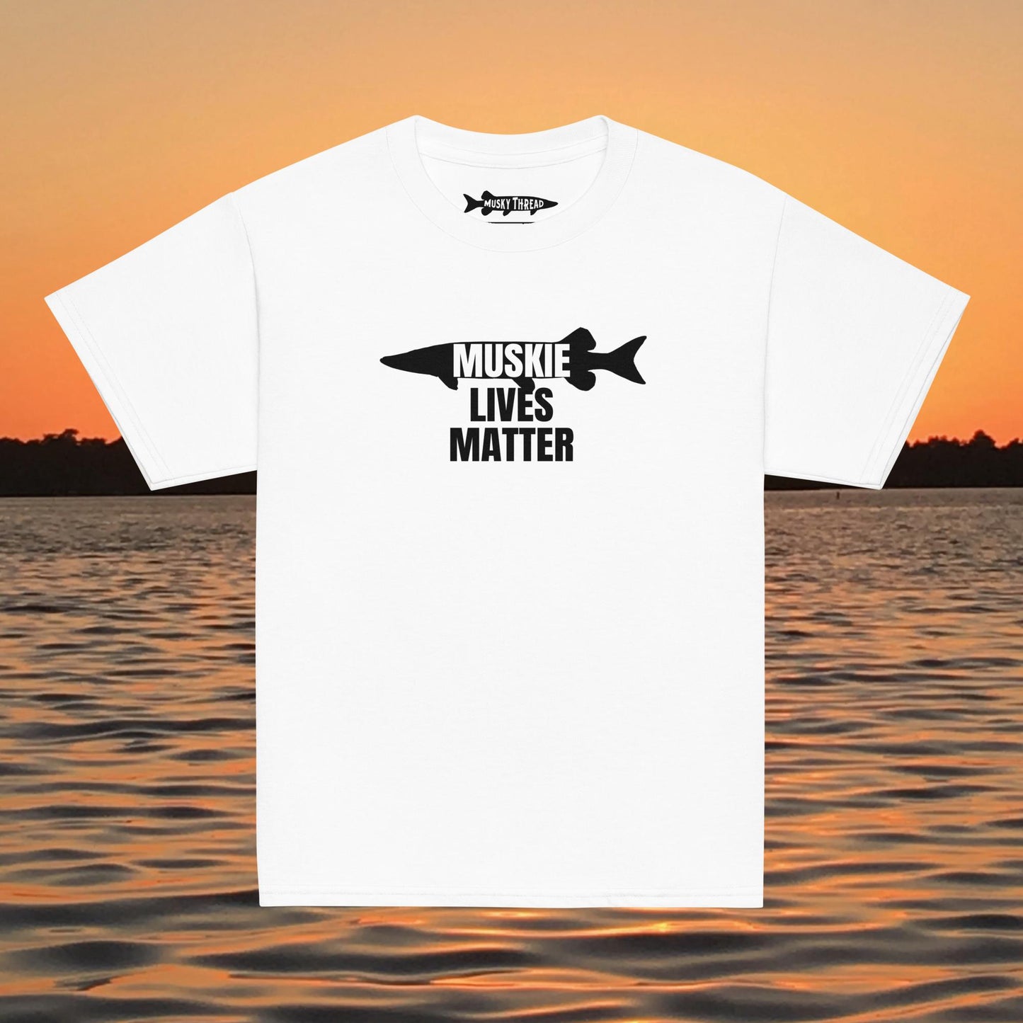 Muskie Lives Matter youth t-shirt musky fishing apparel design
