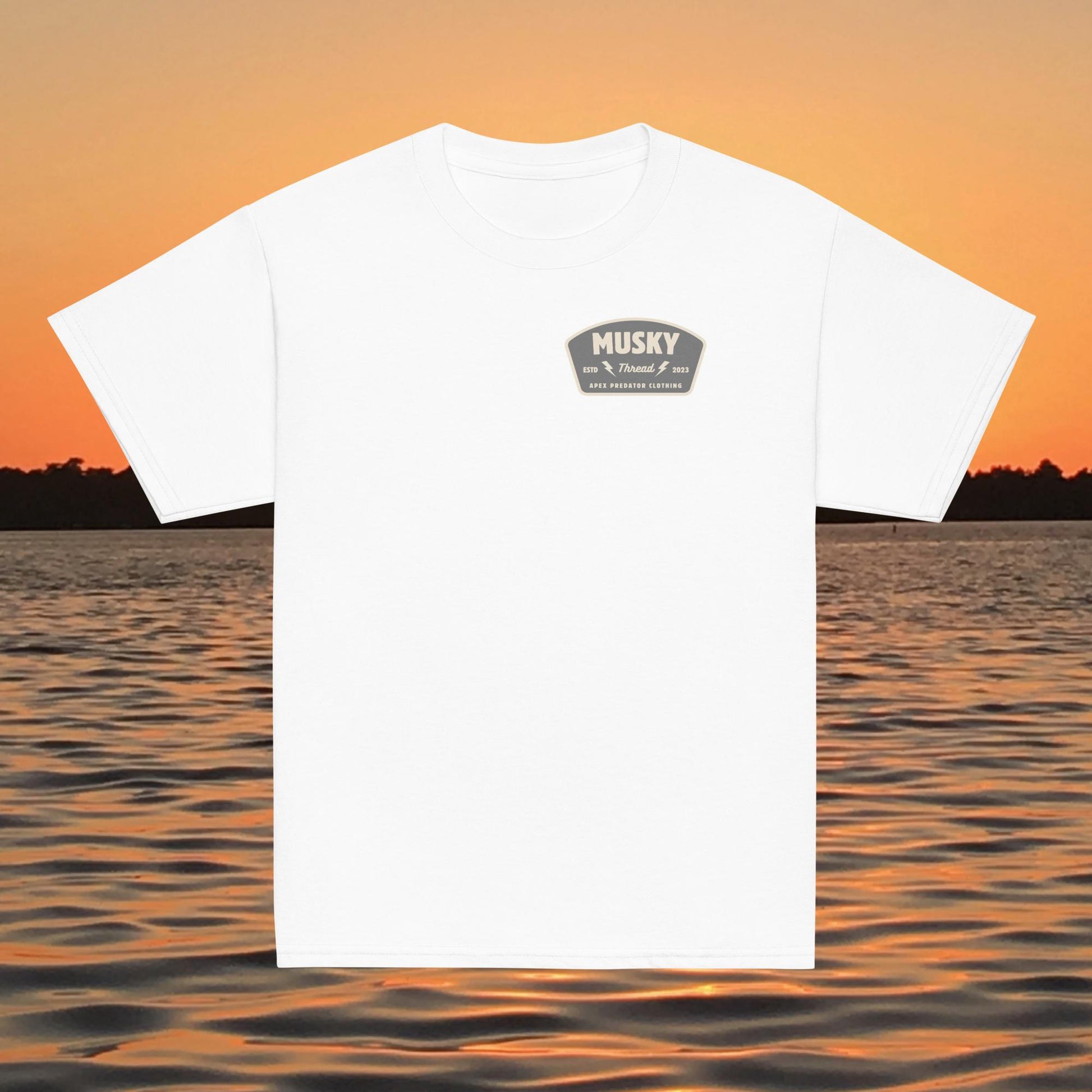 youth t shirt musky thread apex predator fishing back design kids apparel