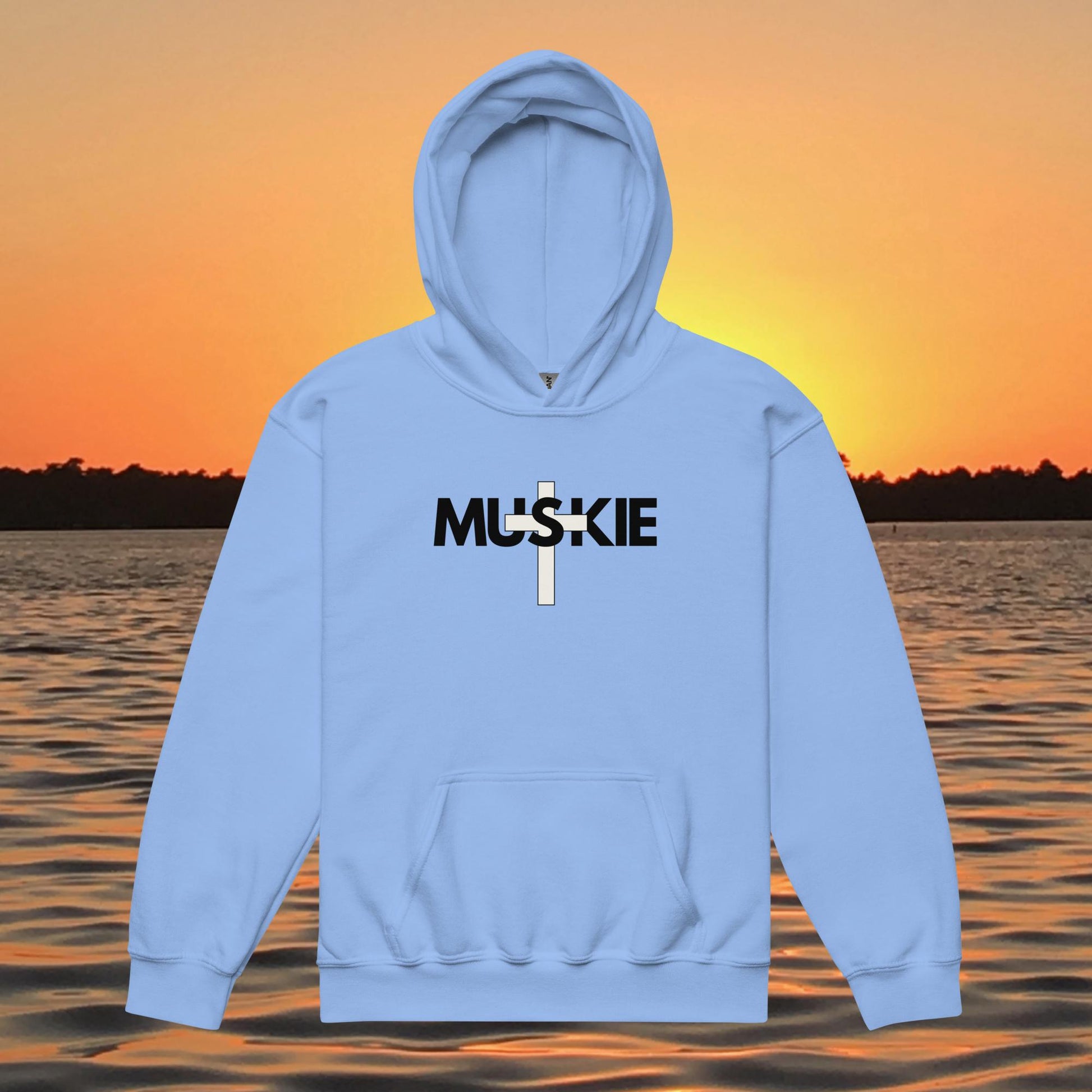youth hoodie muskie cross fishing design kids musky fishing apparel