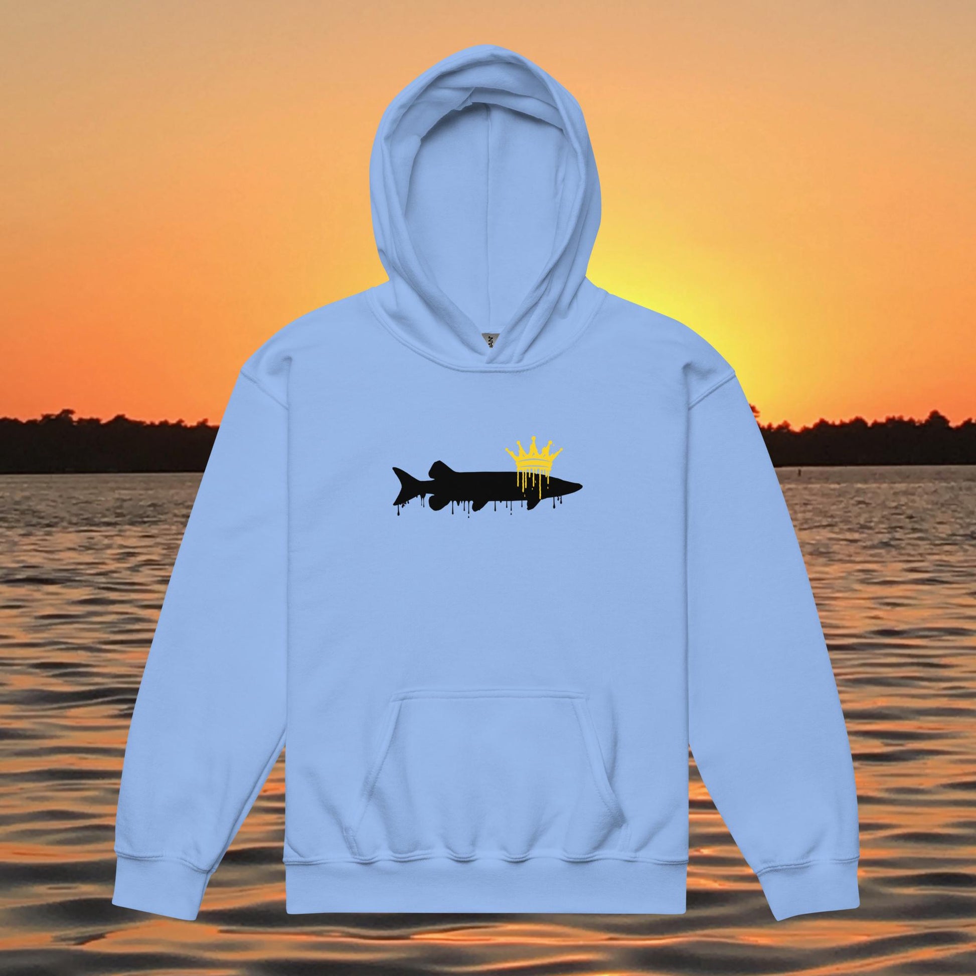 youth hoodie muskie crown design king of freshwater fishing kids apparel