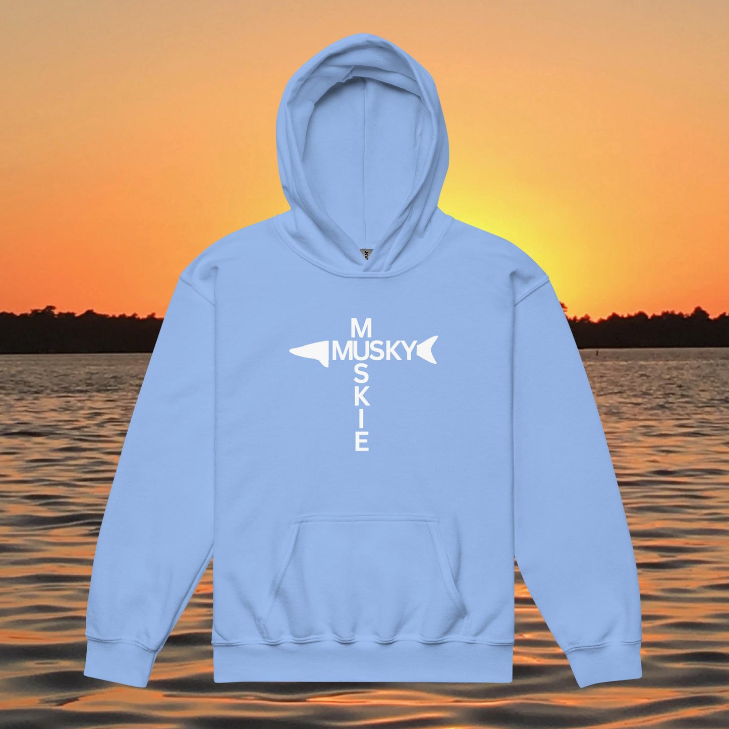 youth hoodie musky cross design kids musky fishing apparel
