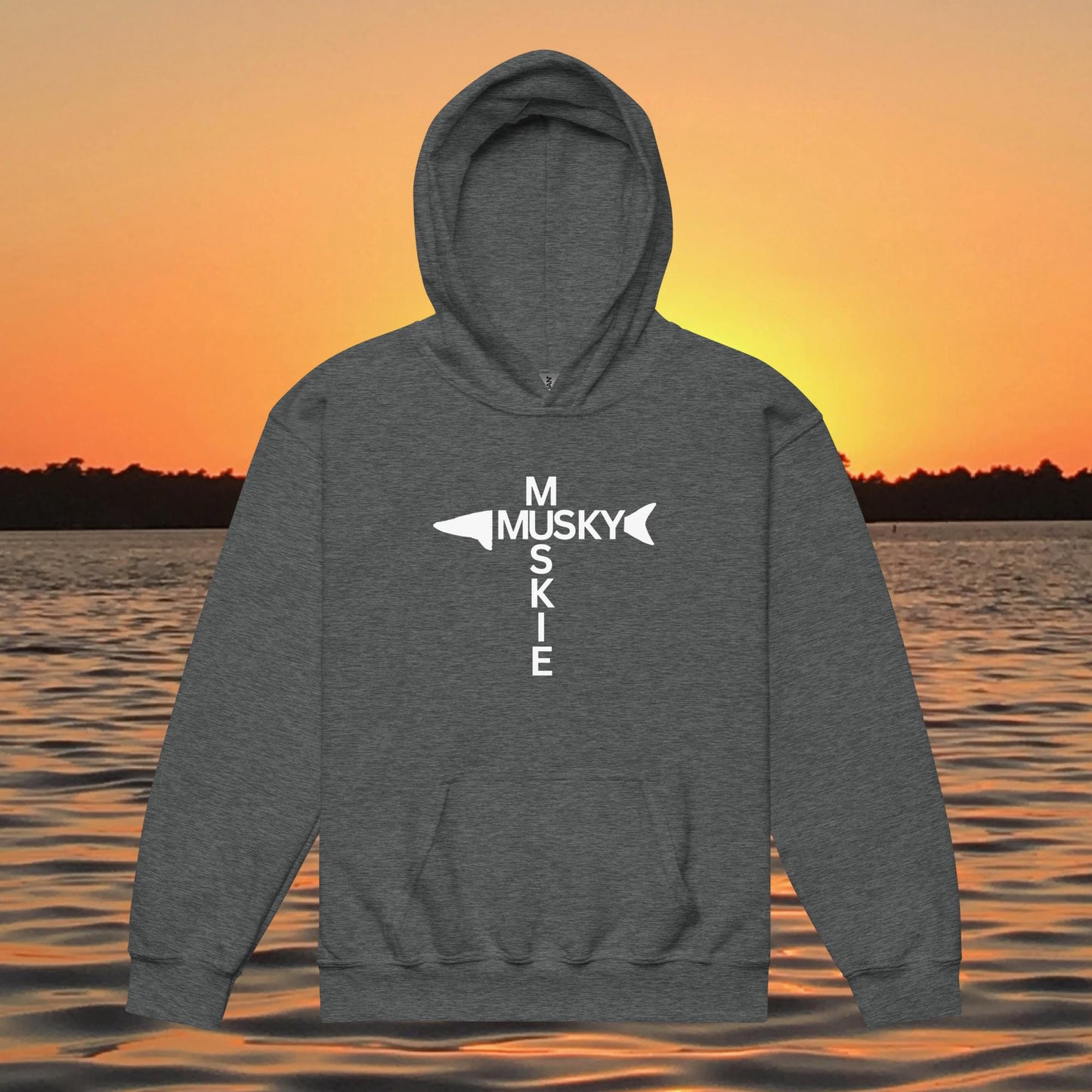 youth hoodie musky cross design kids musky fishing apparel