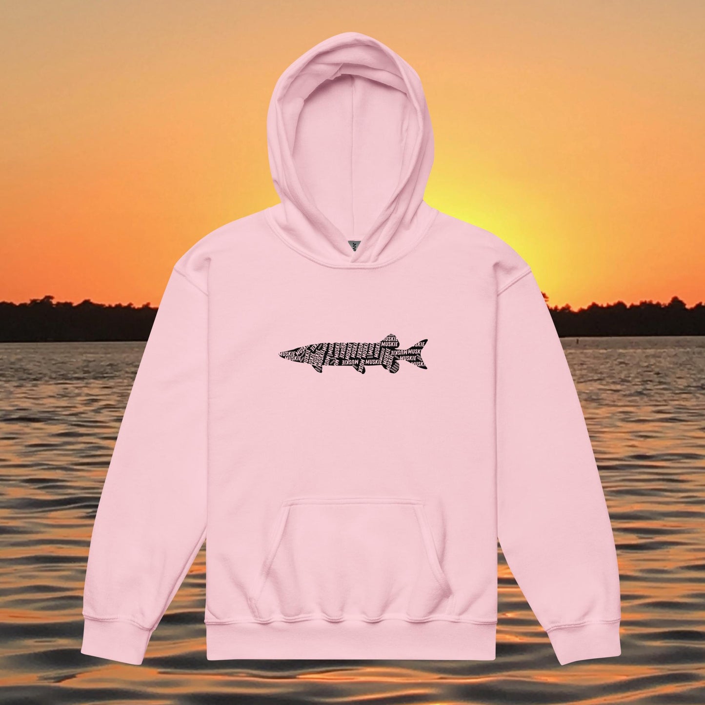youth hoodie muskie silhouette design muskies live within kids fishing apparel