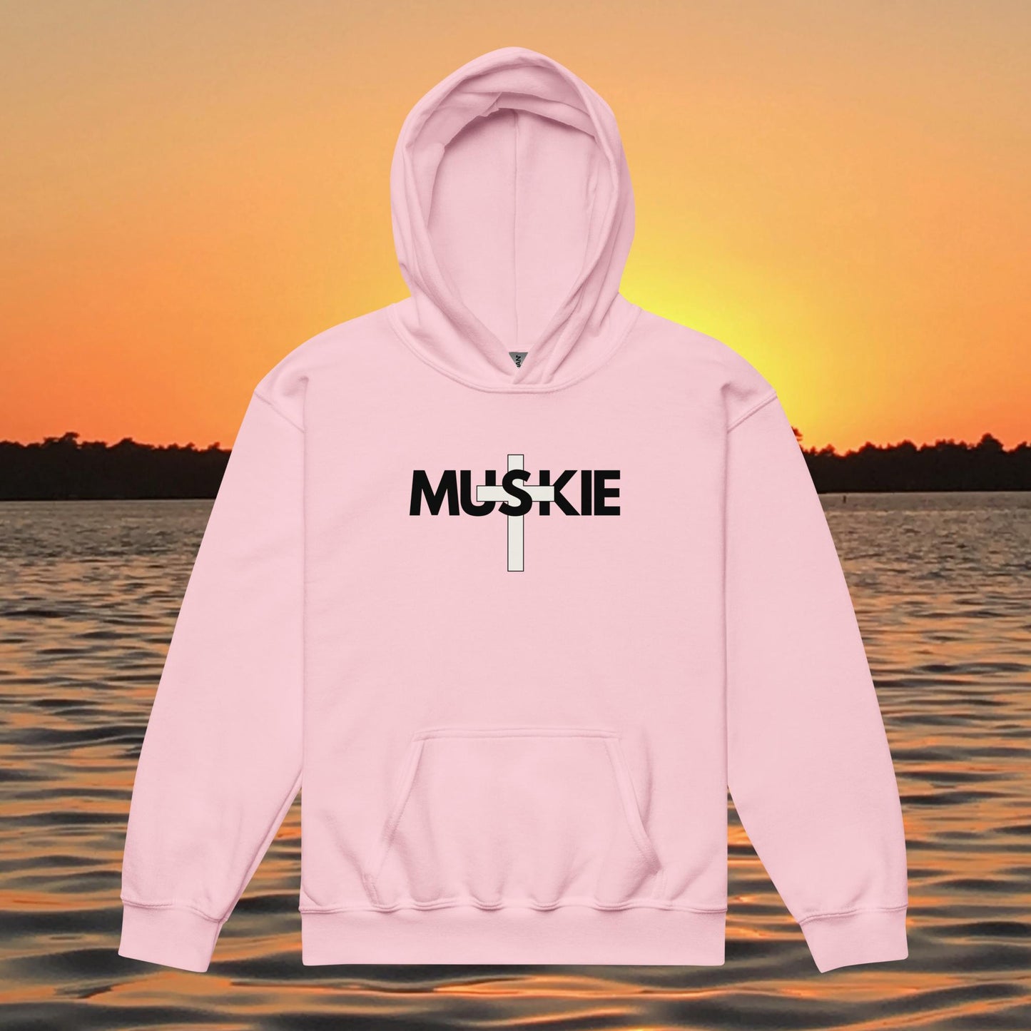 youth hoodie muskie cross fishing design kids musky fishing apparel