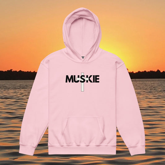 youth hoodie muskie cross fishing design kids musky fishing apparel