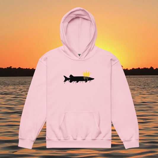 youth hoodie muskie crown design king of freshwater fishing kids apparel