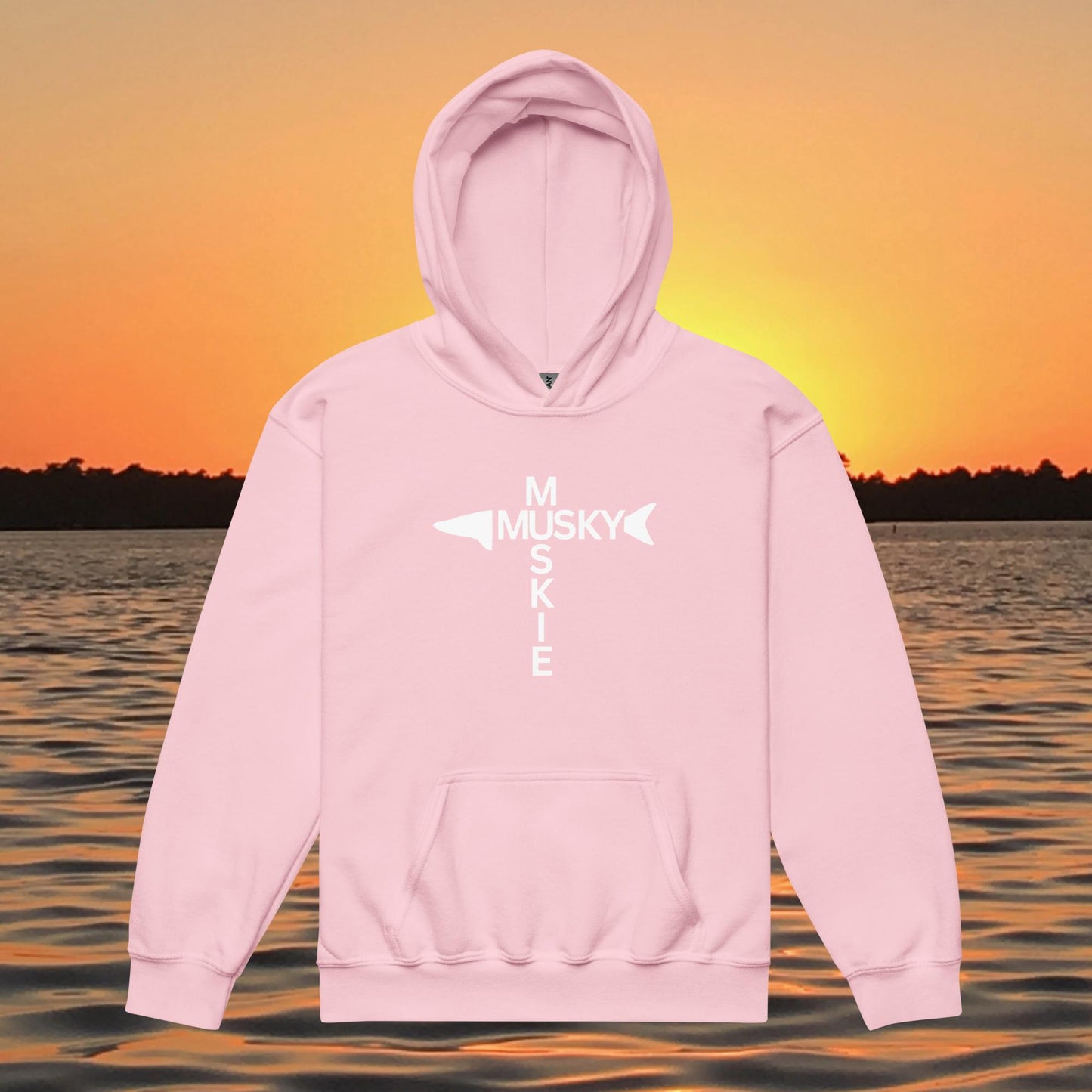 youth hoodie musky cross design kids musky fishing apparel