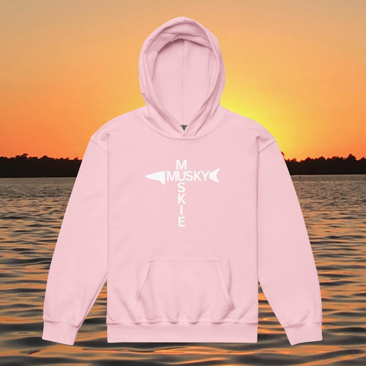 youth hoodie musky cross design kids musky fishing apparel