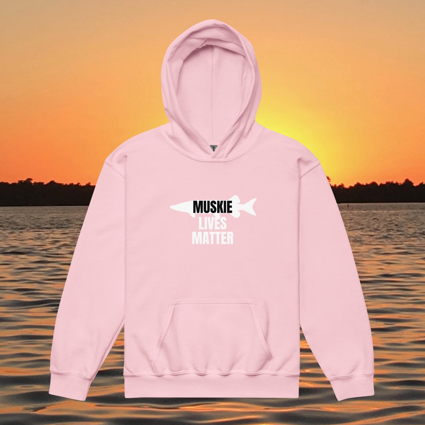 youth hoodie musky fish silhouette muskie lives matter fishing design