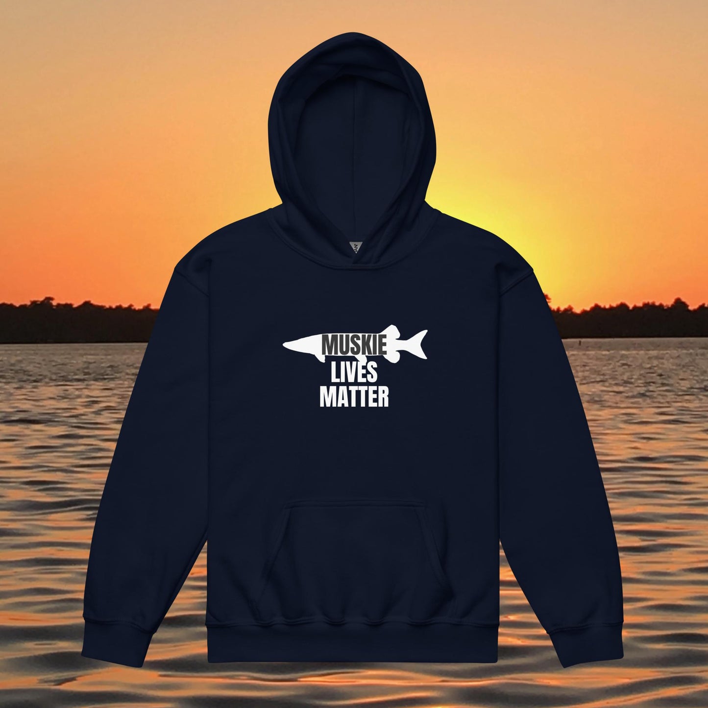 youth hoodie musky fish silhouette muskie lives matter fishing design