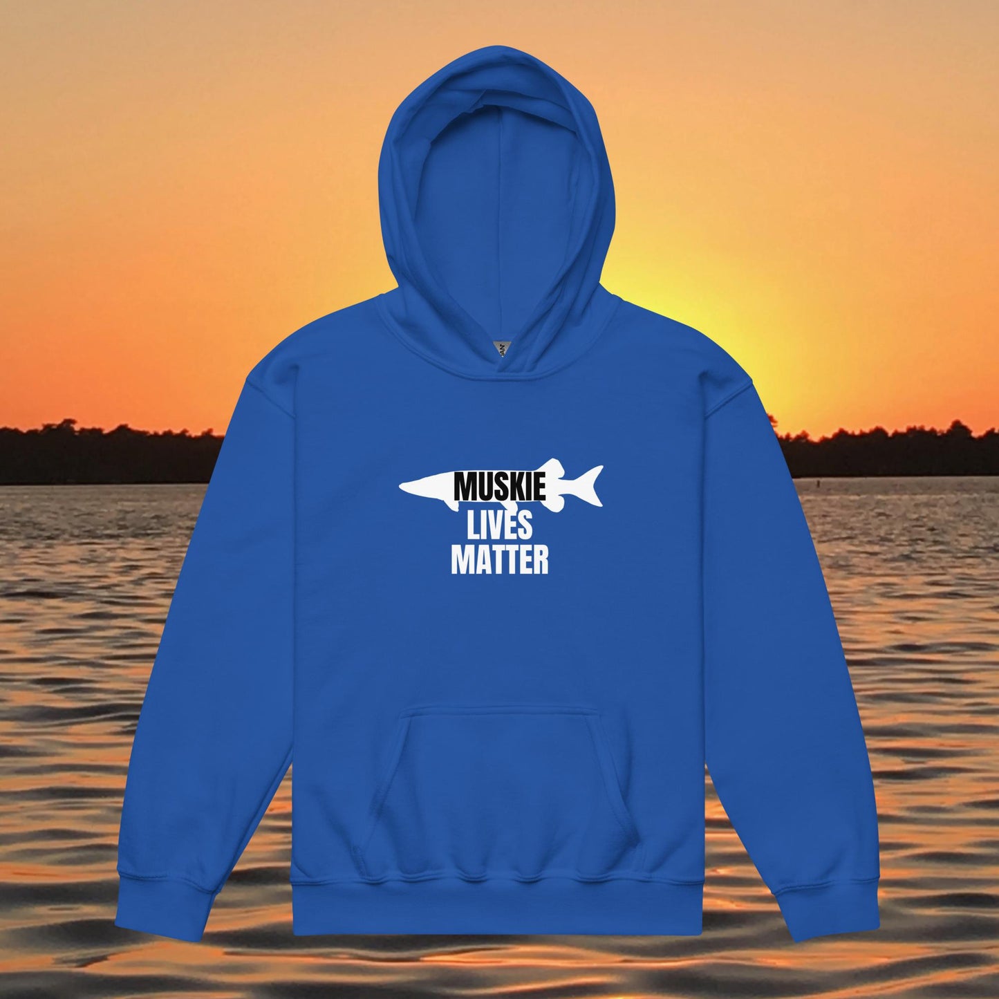 youth hoodie musky fish silhouette muskie lives matter fishing design
