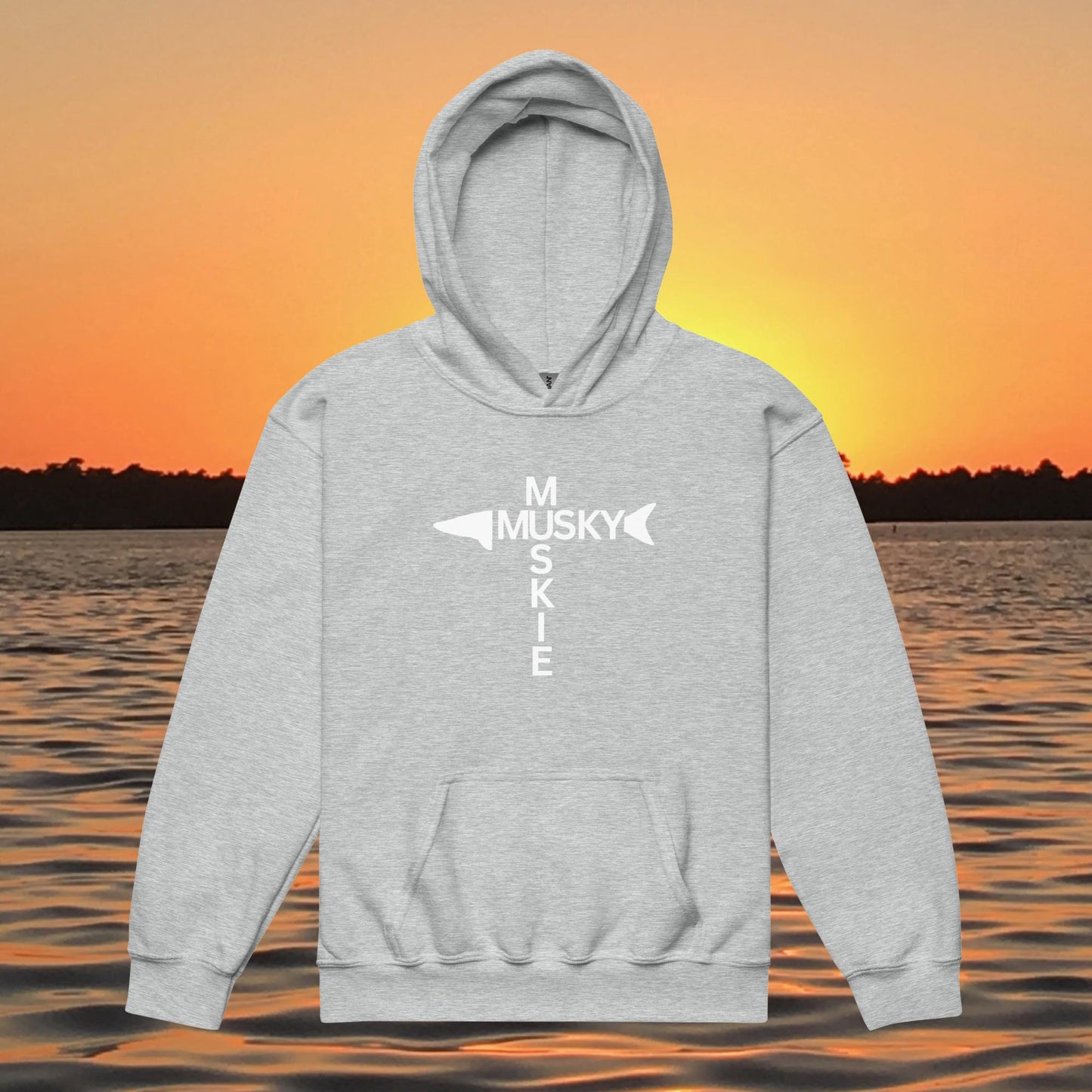 youth hoodie musky cross design kids musky fishing apparel