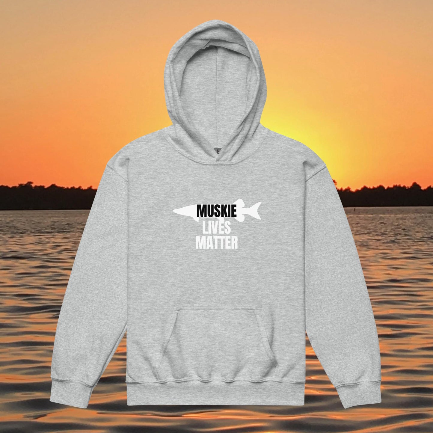 youth hoodie musky fish silhouette muskie lives matter fishing design