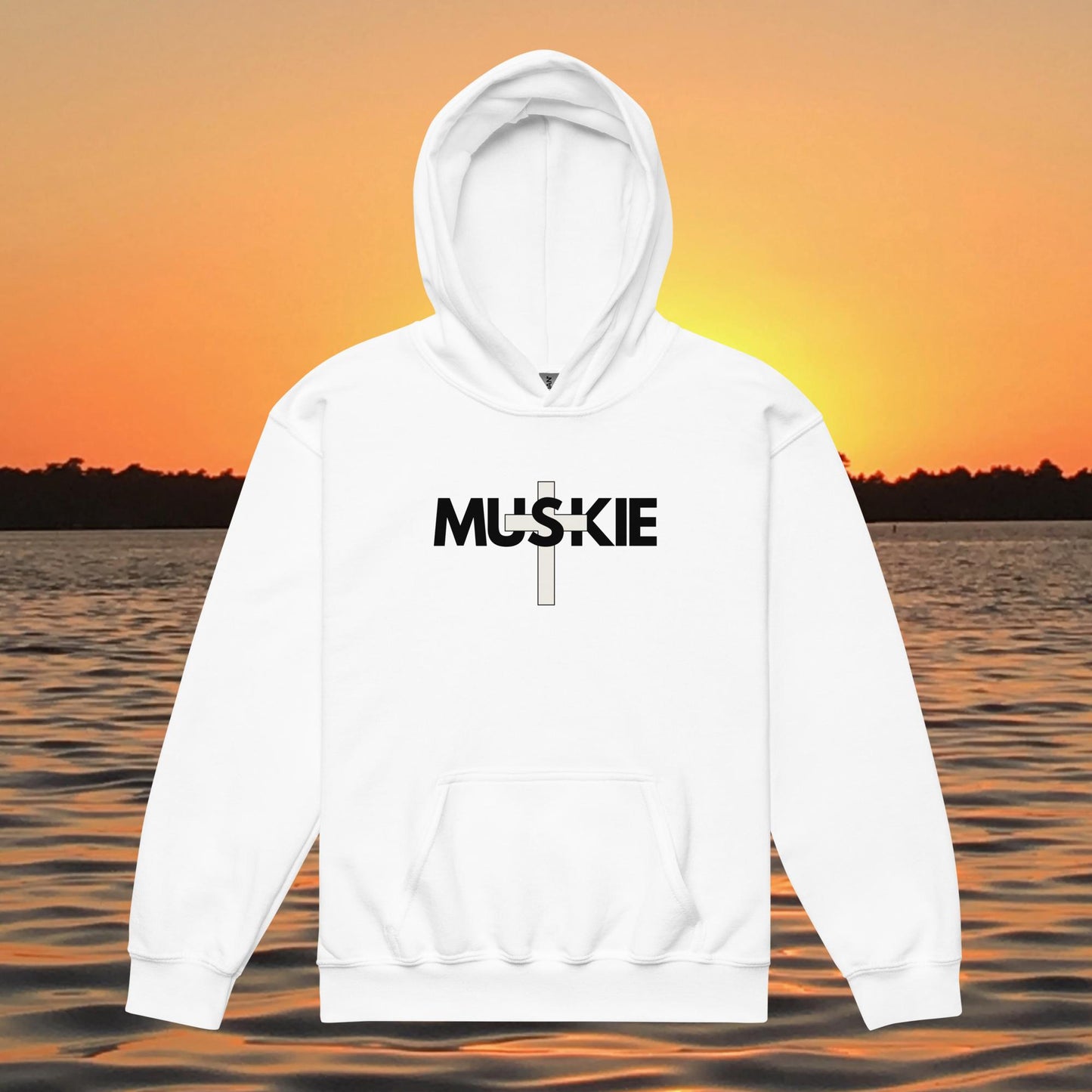 youth hoodie muskie cross fishing design kids musky fishing apparel