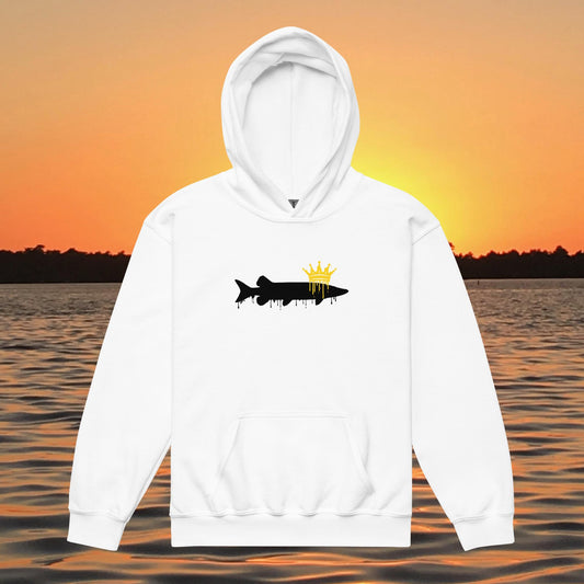 youth hoodie muskie crown design king of freshwater fishing kids apparel